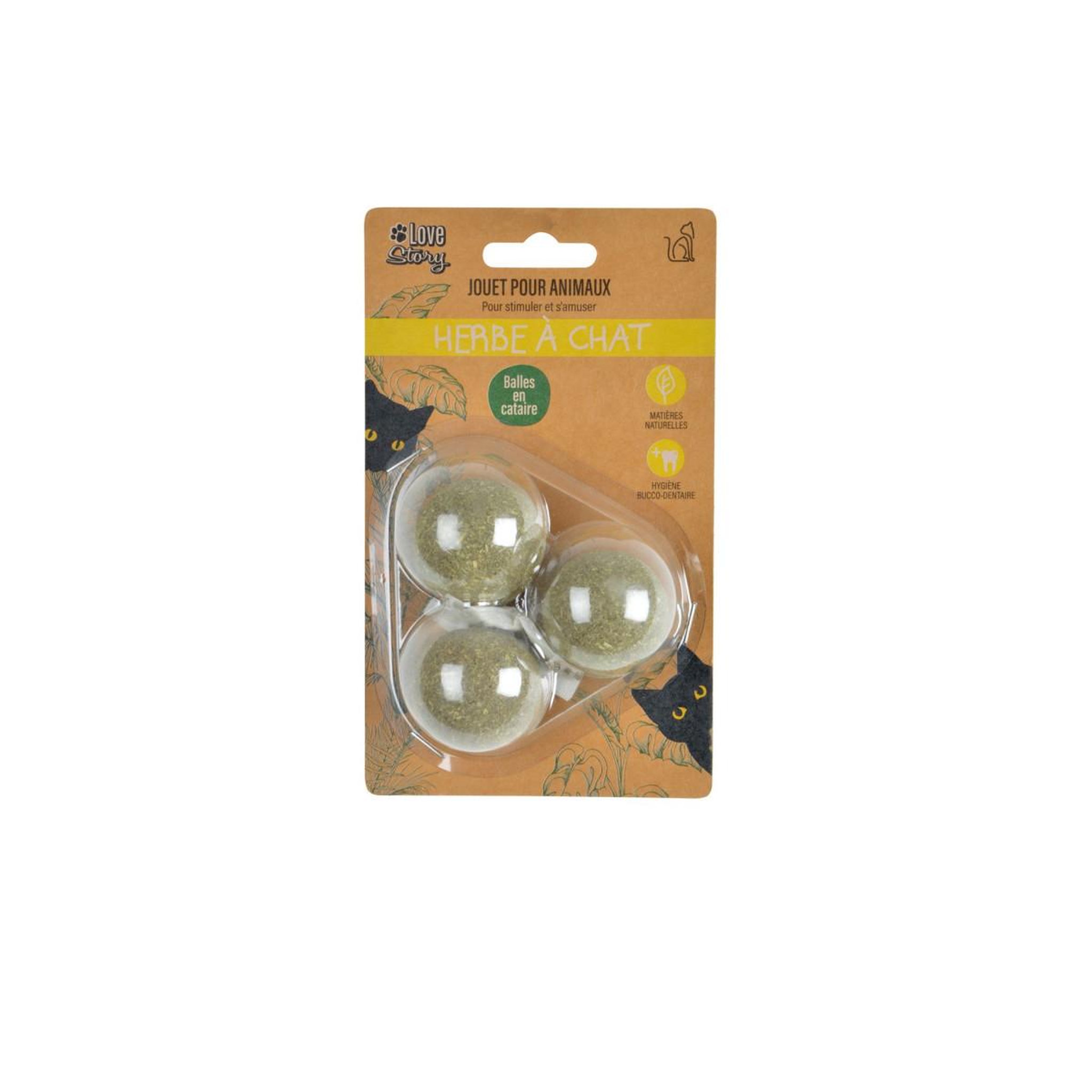 Voir la diapositive 2 : LOVE STORY Lot de 3 balles  herbe à chat  3cm vert