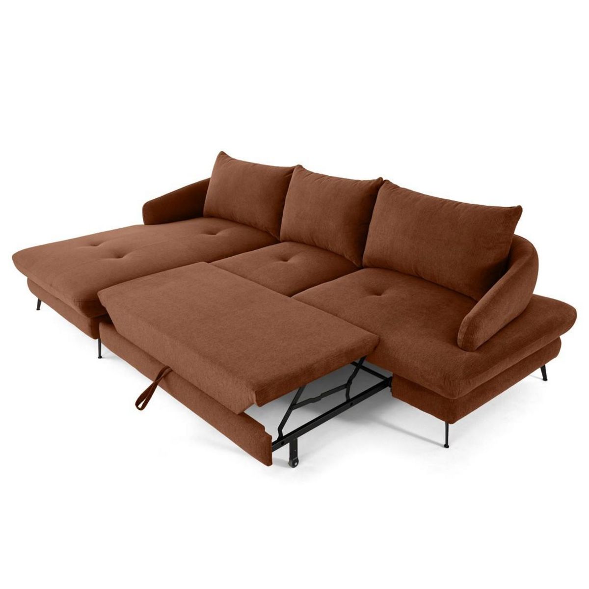 LISA DESIGN Ninon - canapé d'angle gauche 4 places convertible avec coffre en tissu texturé