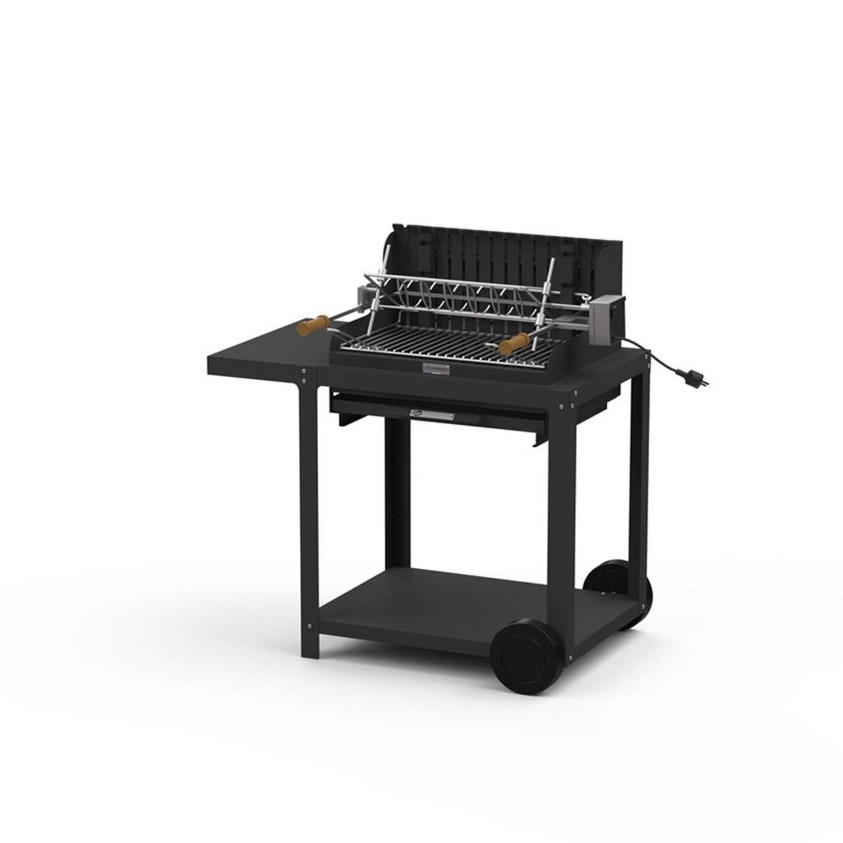 Le marquier Barbecue avec chariot en acier noir Mendy, grille en inox de 54 x 32 cm