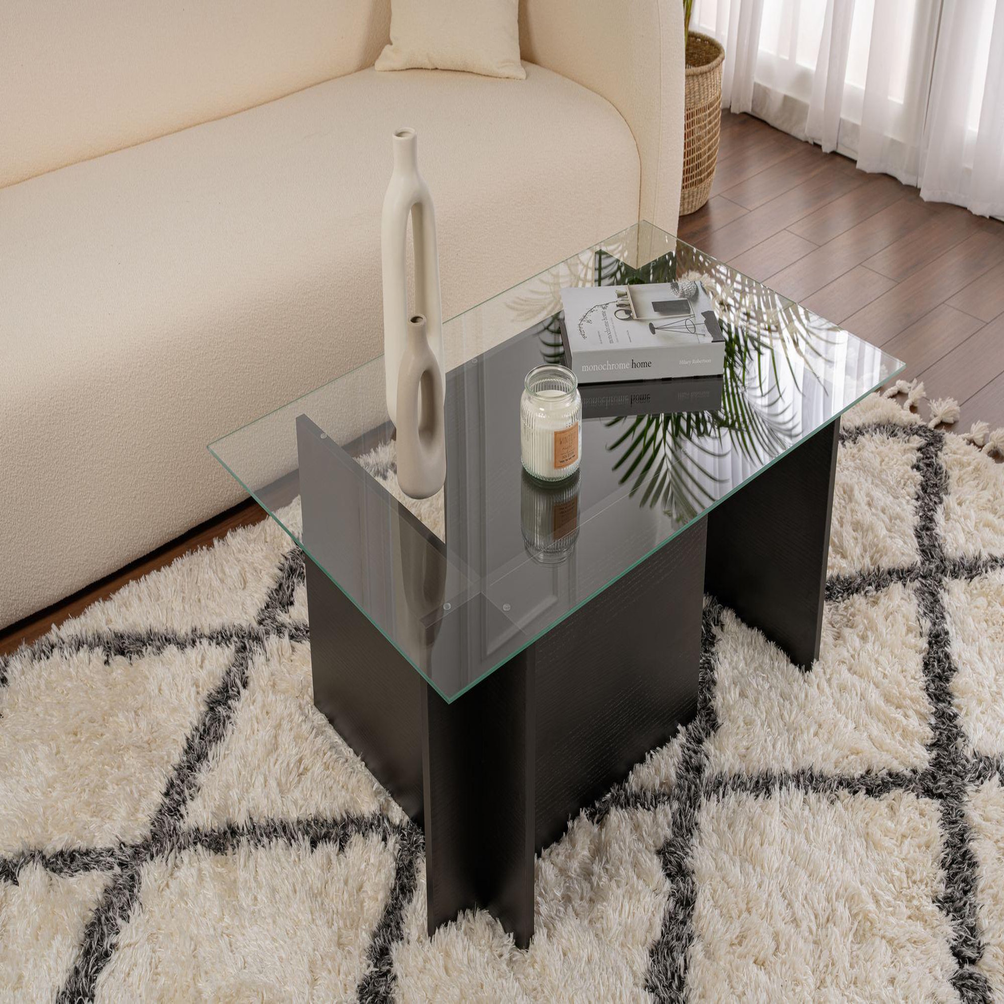 Voir la diapositive 2 : Habitat et Jardin Table basse en verre  vetrino  105 x 65 x 40 cm - bois noir