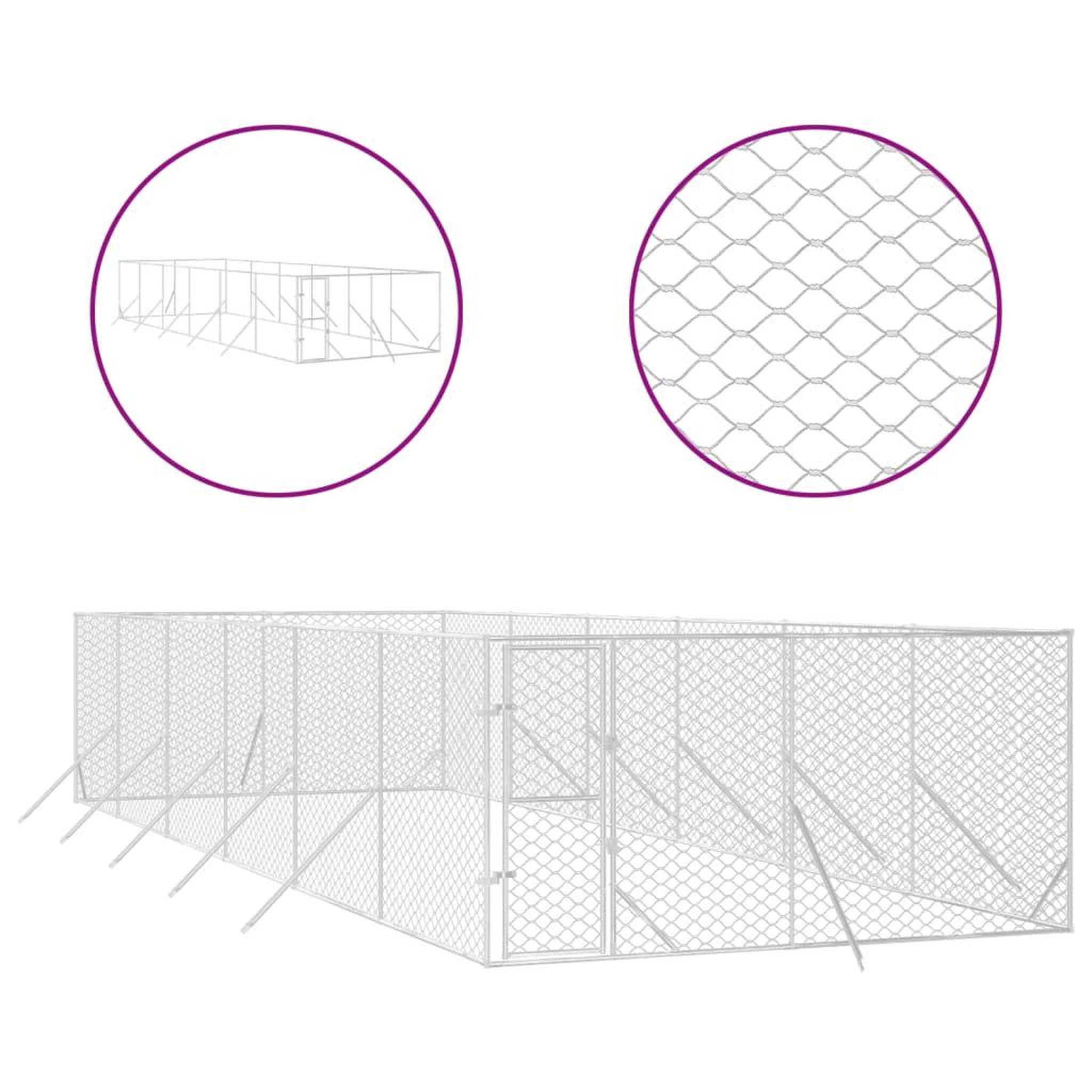 Voir la diapositive 2 : VIDAXL Chenil d'exterieur pour chiens argente 4x12x2 m acier galvanise