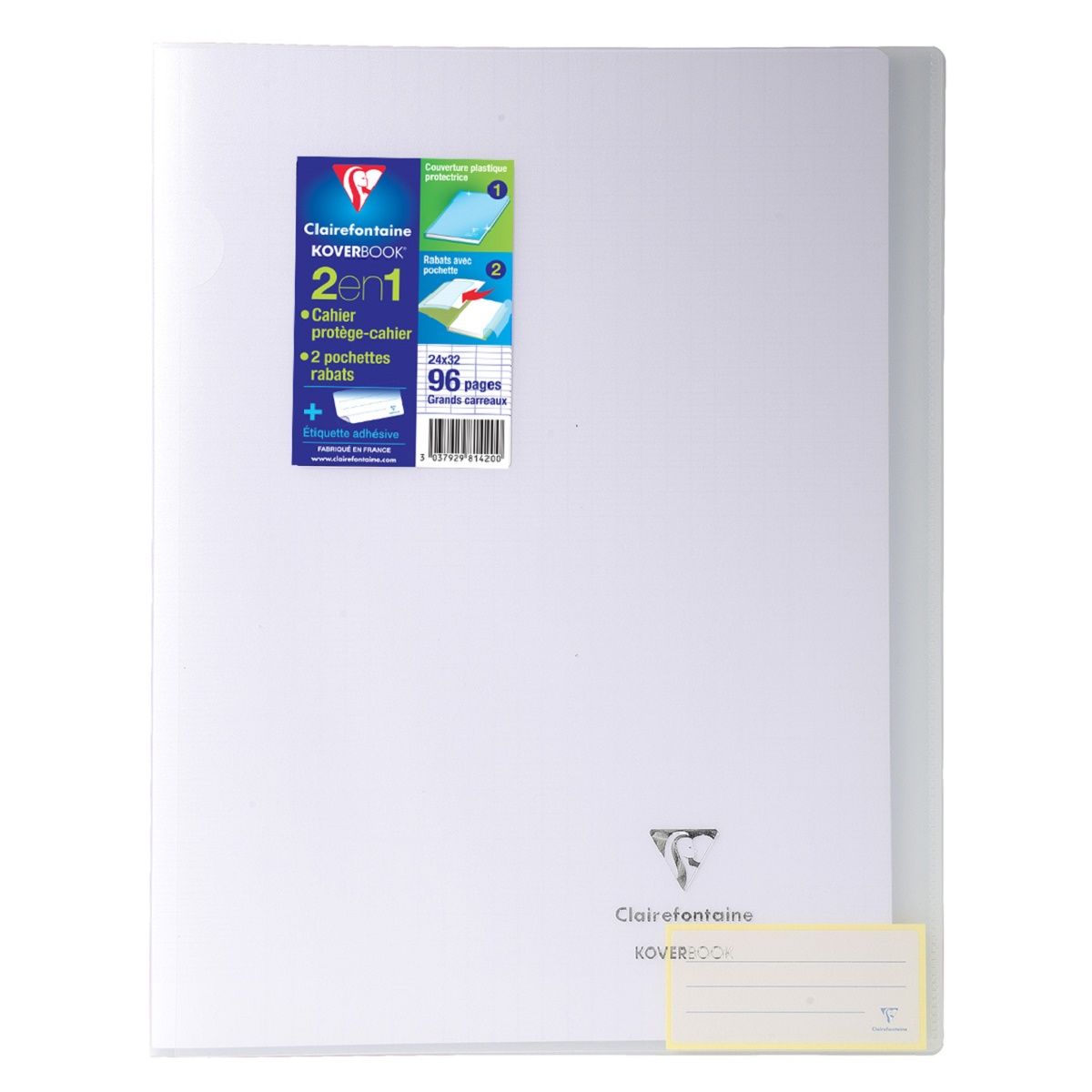 CLAIREFONTAINE Cahier piqué Koverbook 24x32cm 96 pages grands carreaux Seyes
