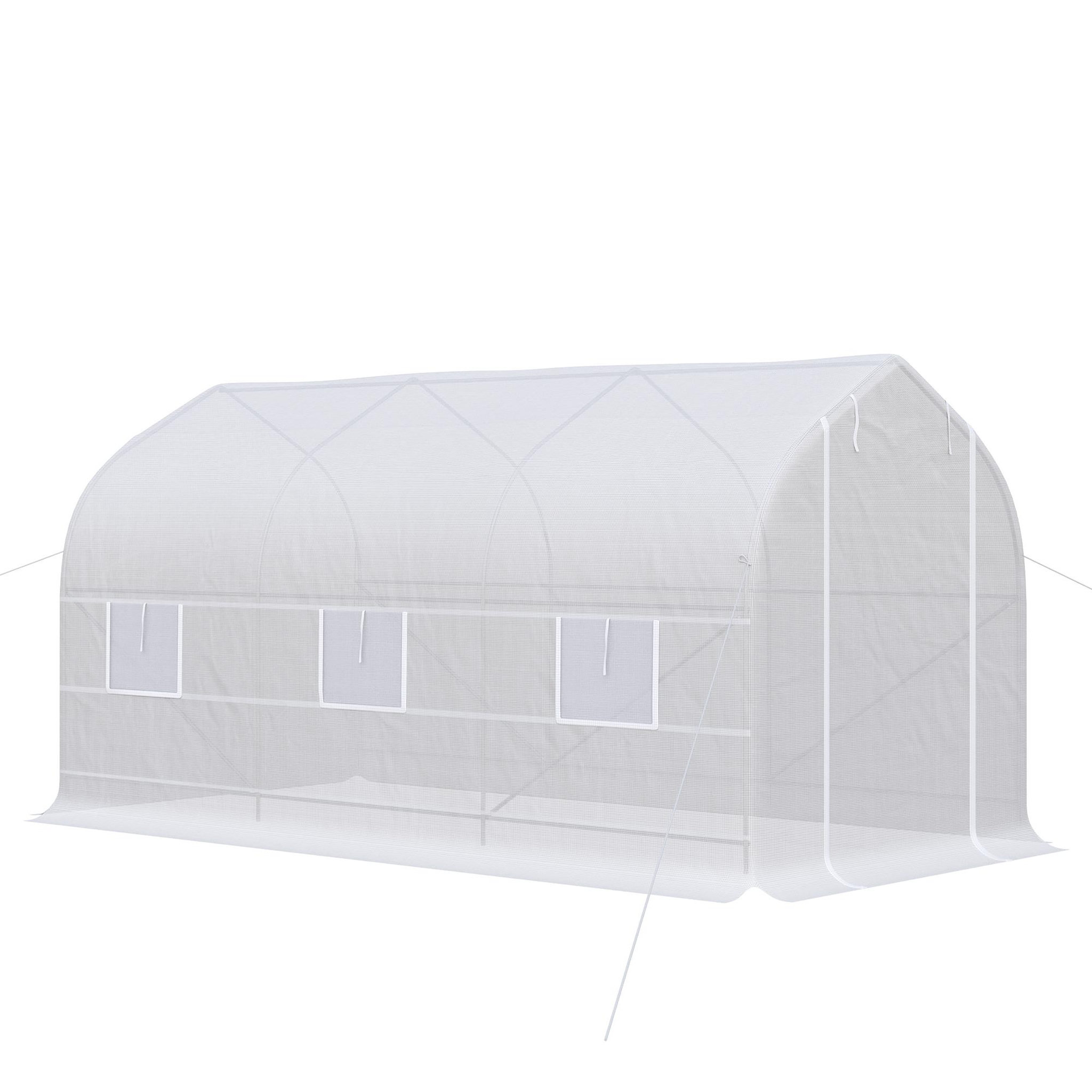 OUTSUNNY Serre tunnel de jardin 8 m² - 2 portes, 6 fenêtres - métal galvanisé bâche PE blanc