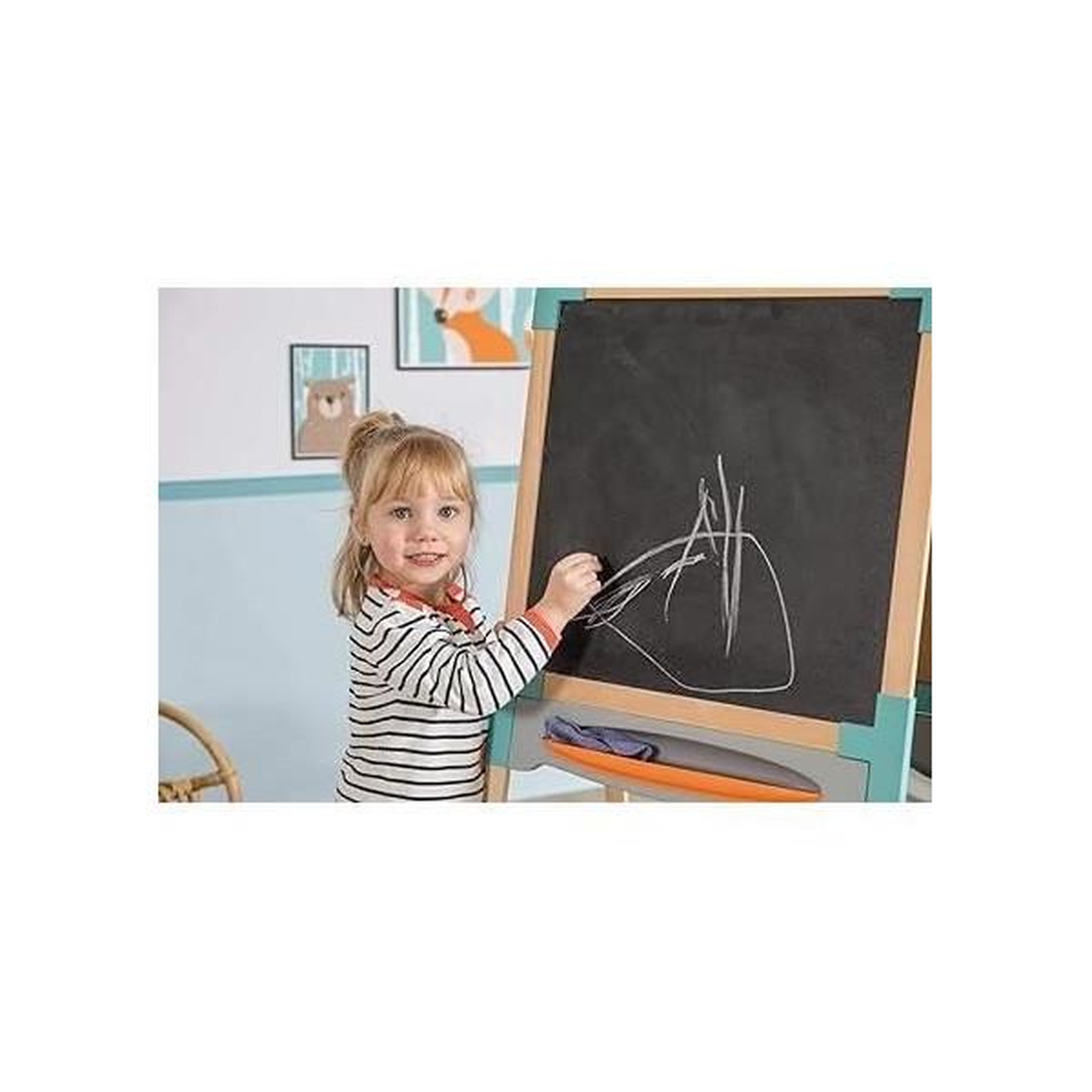 Voir la diapositive 5 : SMOBY Smoby - tableau en bois double face - ardoise craie et blanche magnétique - pliable et hauteur ajustable - 80 accessoires - dé
