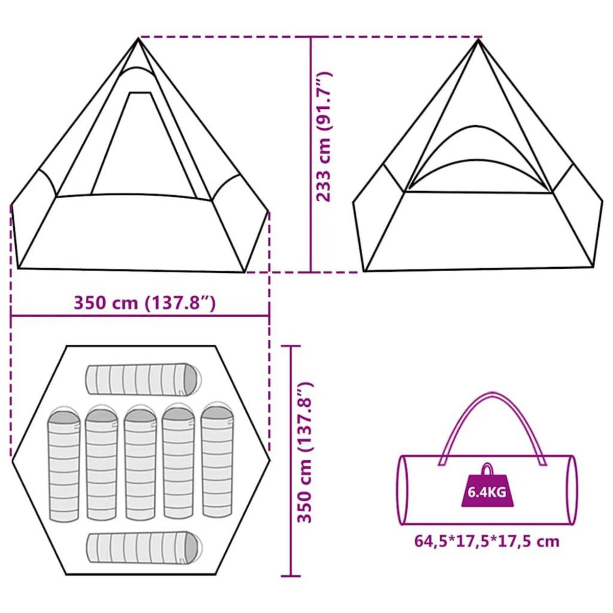 VIDAXL Tente de camping tipi 7 personnes bleu impermeable