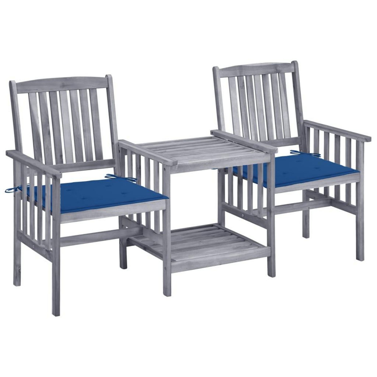 VIDAXL Chaises de jardin avec table a the et coussins Acacia solide