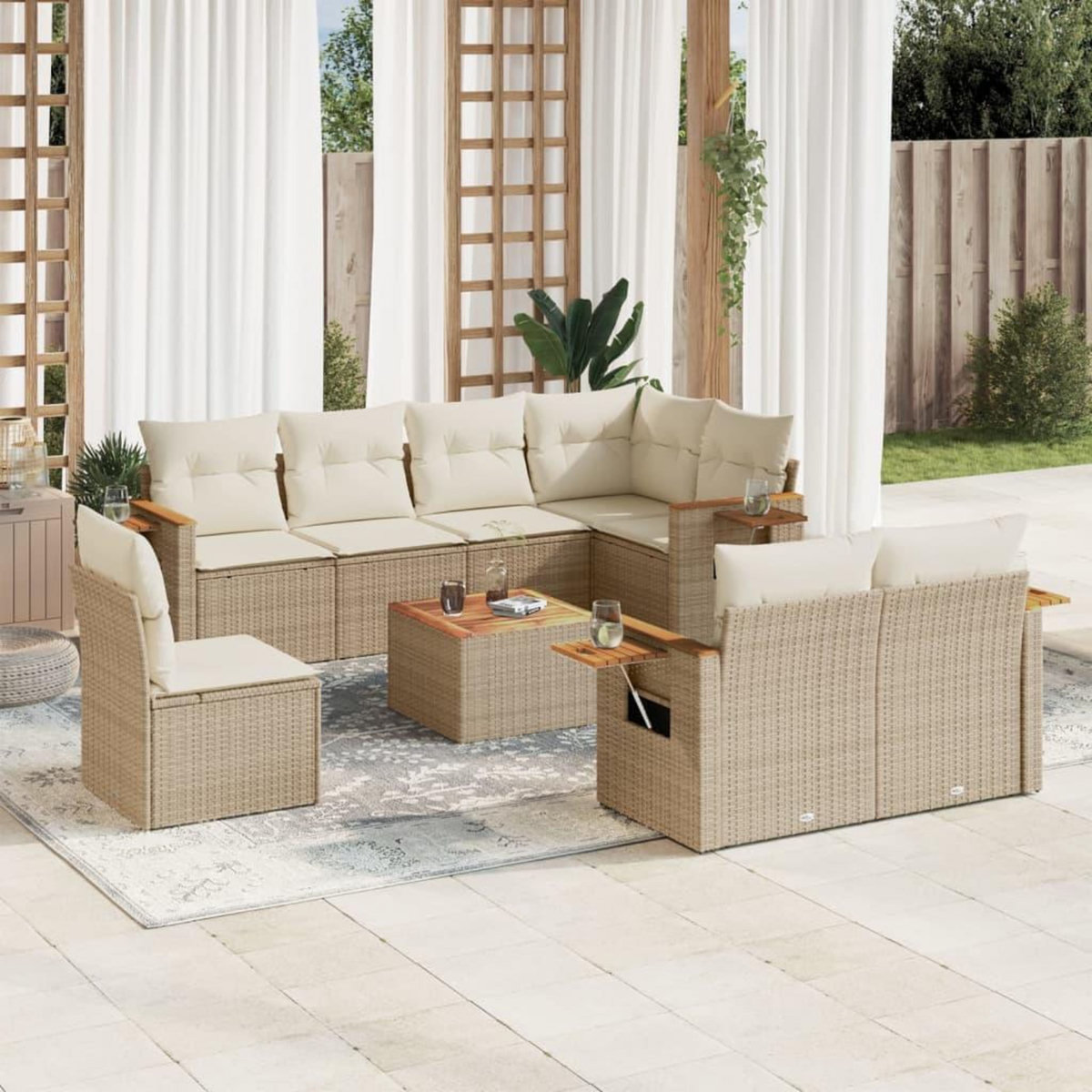 VIDAXL Salon de jardin avec coussins 9 pcs beige resine tressee