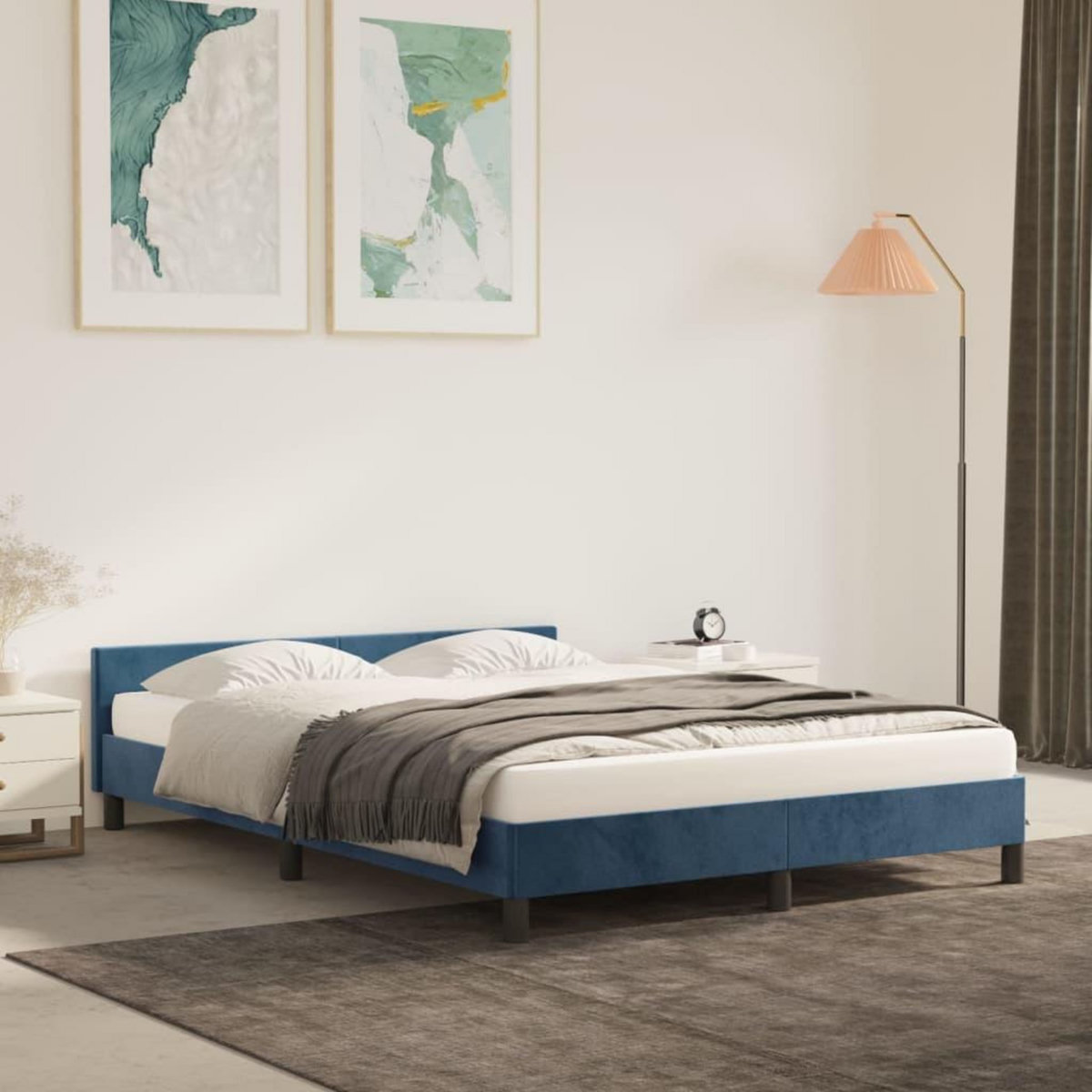VIDAXL Cadre de lit sans matelas bleu fonce 140x200 cm velours