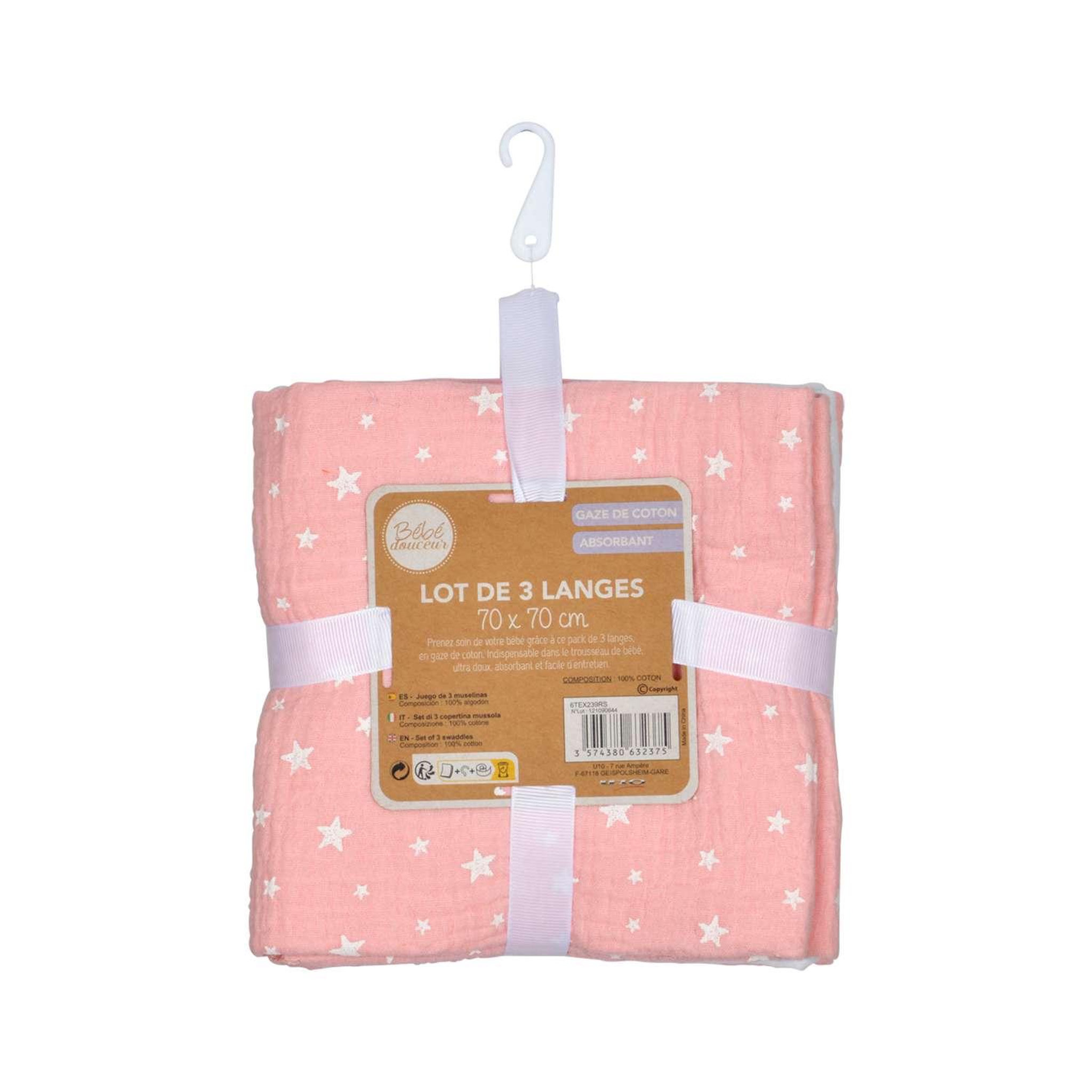 Voir la diapositive 2 : BEBE DOUCEUR Lot de 3 langes en gaze de coton