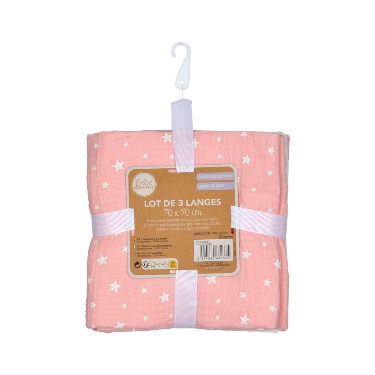 BEBE DOUCEUR Lot de 3 langes en gaze de coton