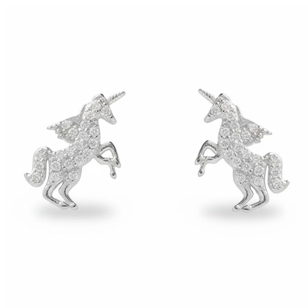 L'ATELIER D'AZUR Boucles d'Oreilles Argent 925/000 Rhodié - Licorne Pavée de Zirconiums