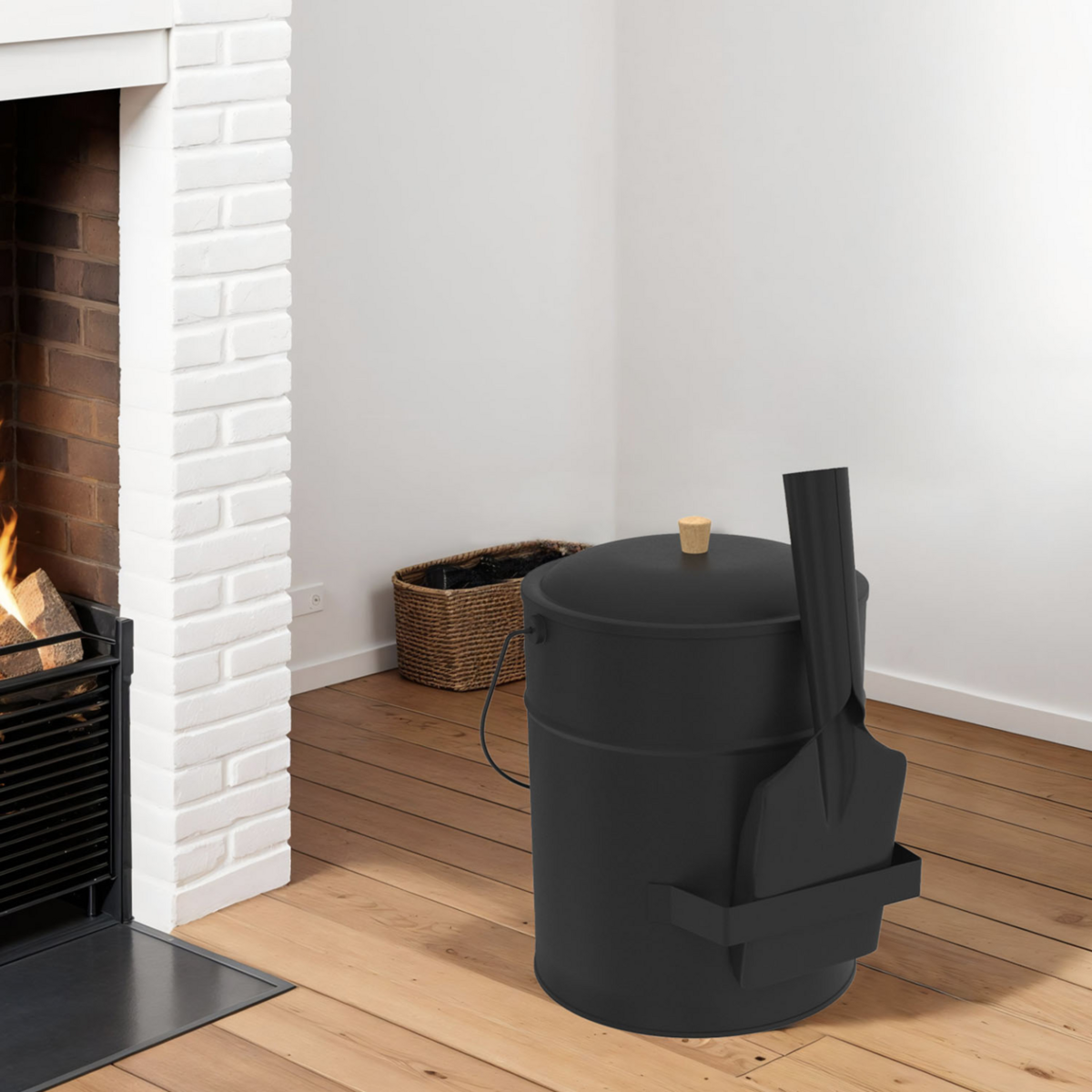 ID MARKET Seau à cendres 15 L avec pelle et couvercle