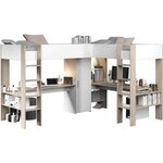 PARISOT Lit double mezzanine combiné enfant ALEXANDRA avec 2 bureaux et rangements - 2x90x200 cm - Blanc/Chene - Sommiers inclus - PARI