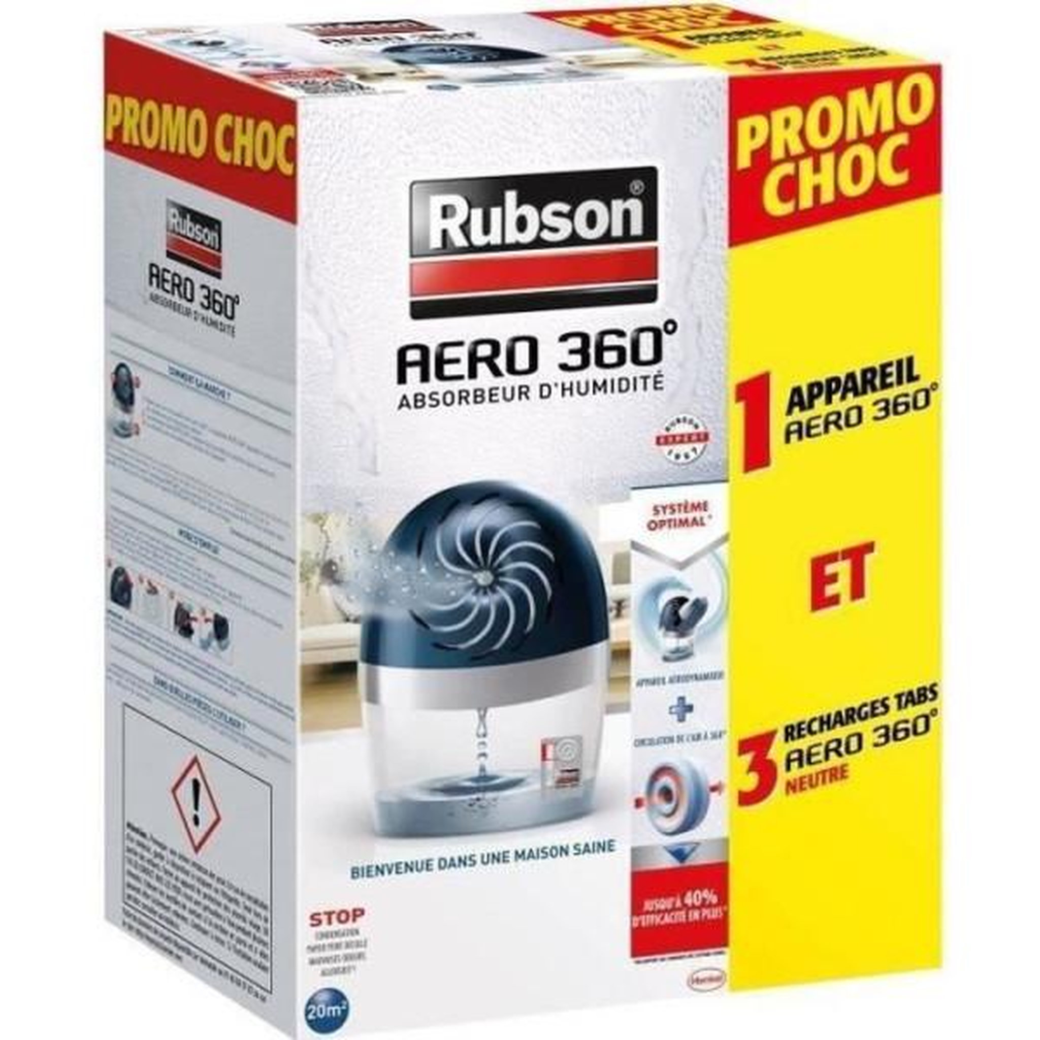 rubson RUBSON Absorbeur d'humidité Aéro 360° Promo choc 20 m² + 3 recharges