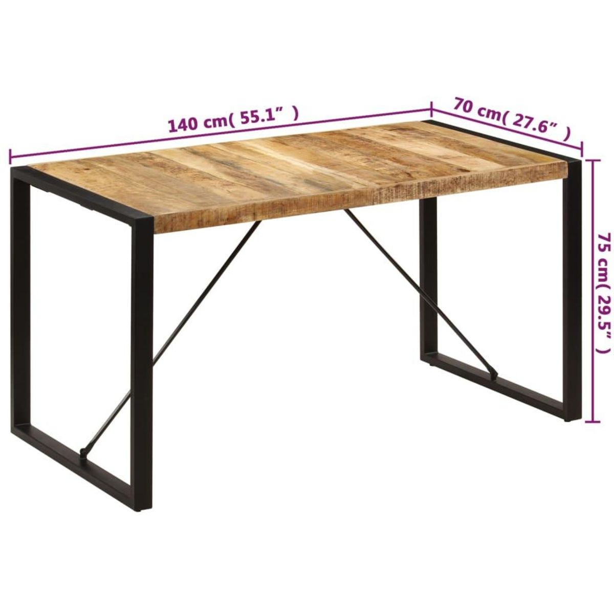 VIDAXL Table a manger 140x70x75 cm Bois de manguier massif
