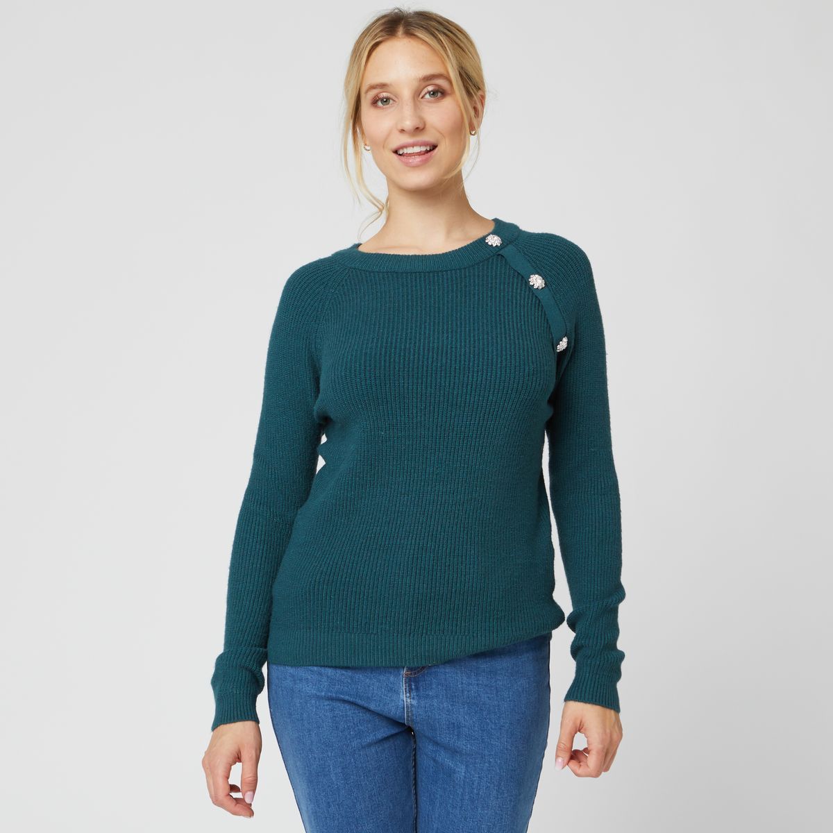 INEXTENSO Pull col rond vert femme