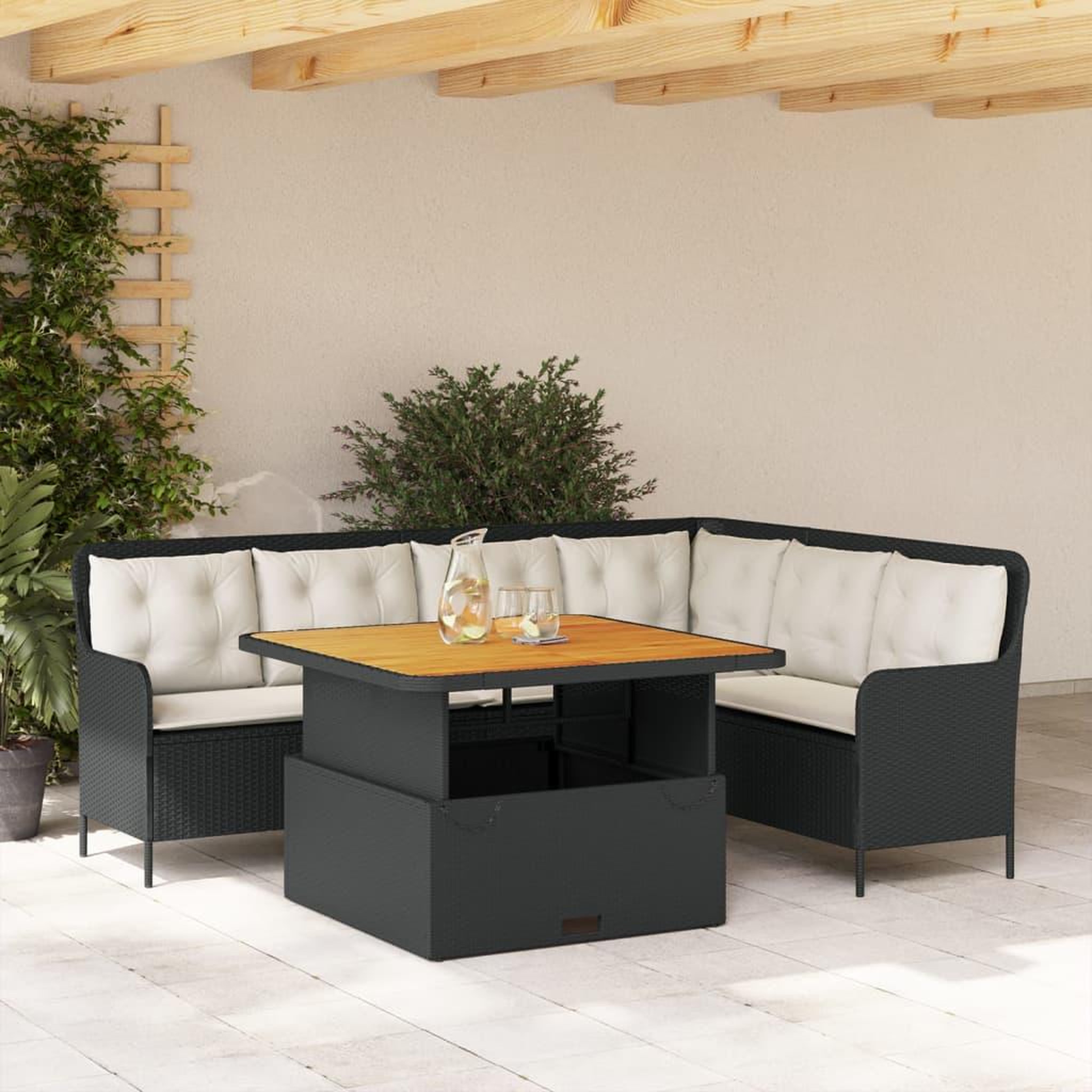 VIDAXL Canapes de jardin 2 pcs avec coussins Noir Resine tressee