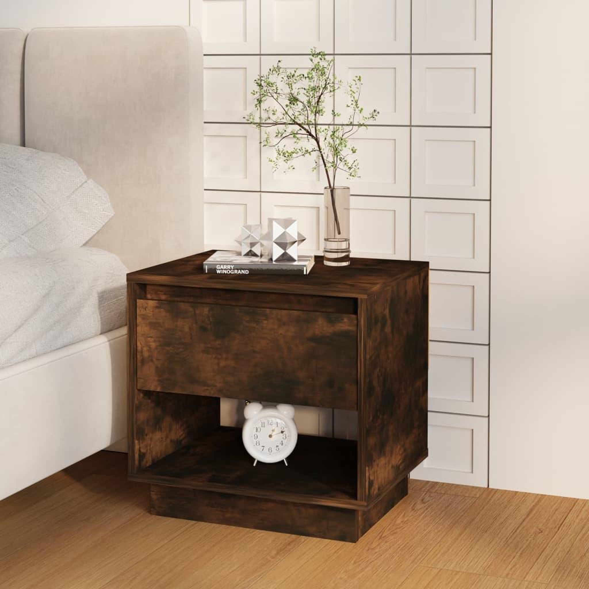 Voir la diapositive 1 : VIDAXL Table de chevet Chene fume 45x34x44 cm Bois d'ingenierie