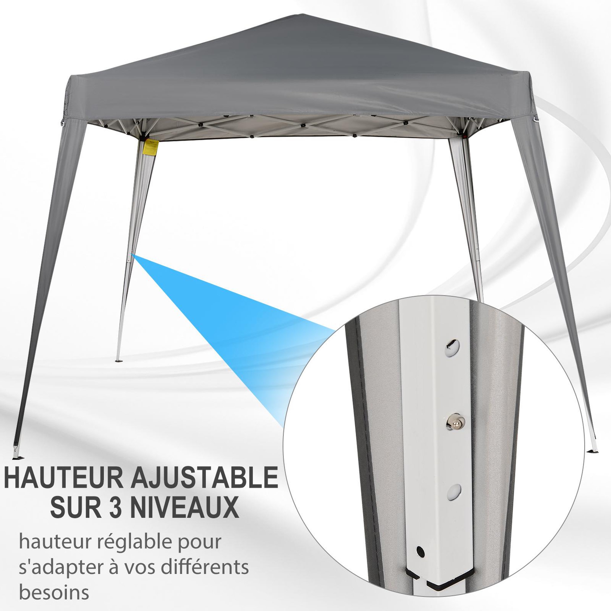 Voir la diapositive 4 : OUTSUNNY Tonnelle barnum de jardin pop-up pliant 2,4L x 2,4l x 2,5H m acier polyester imperméabilisé anti UV avec sac de transport gris