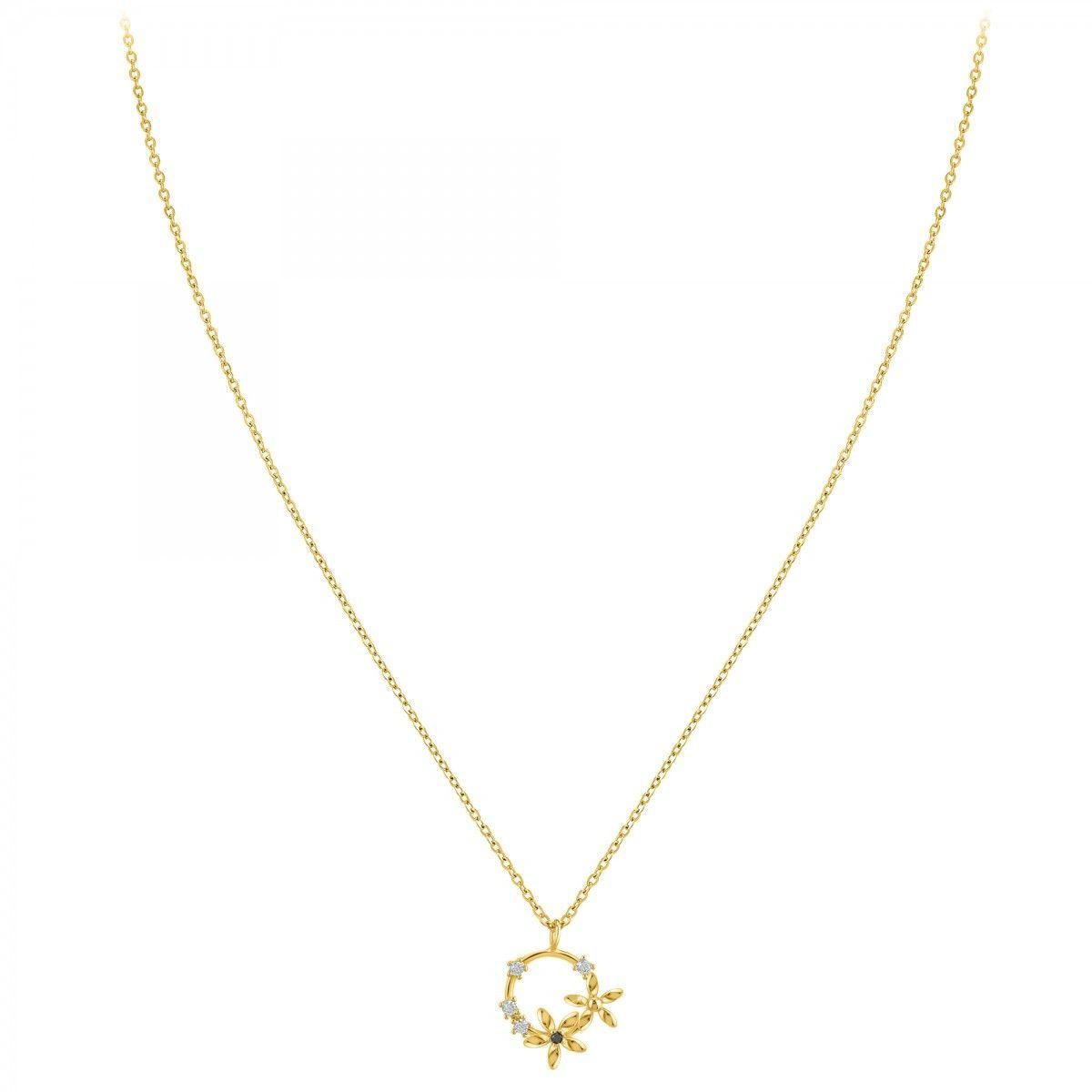 SC BOHEME Collier Fleurs par SC Bohème orné d'un véritable diamant noir