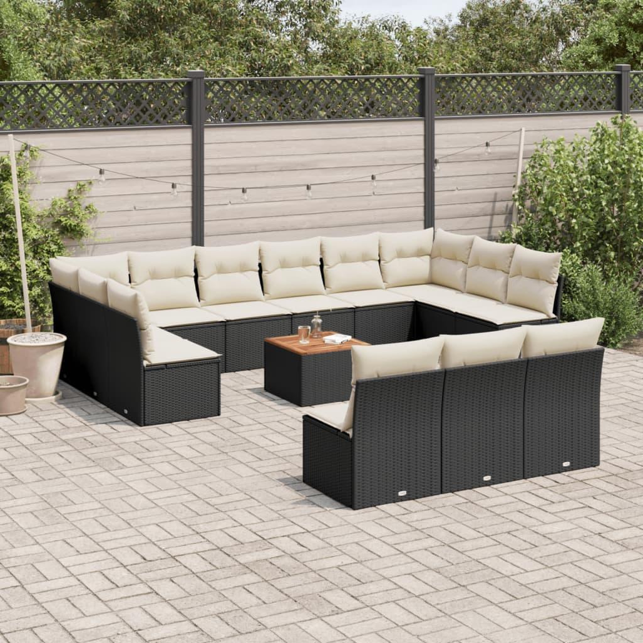 VIDAXL Salon de jardin avec coussins 14 pcs noir resine tressee