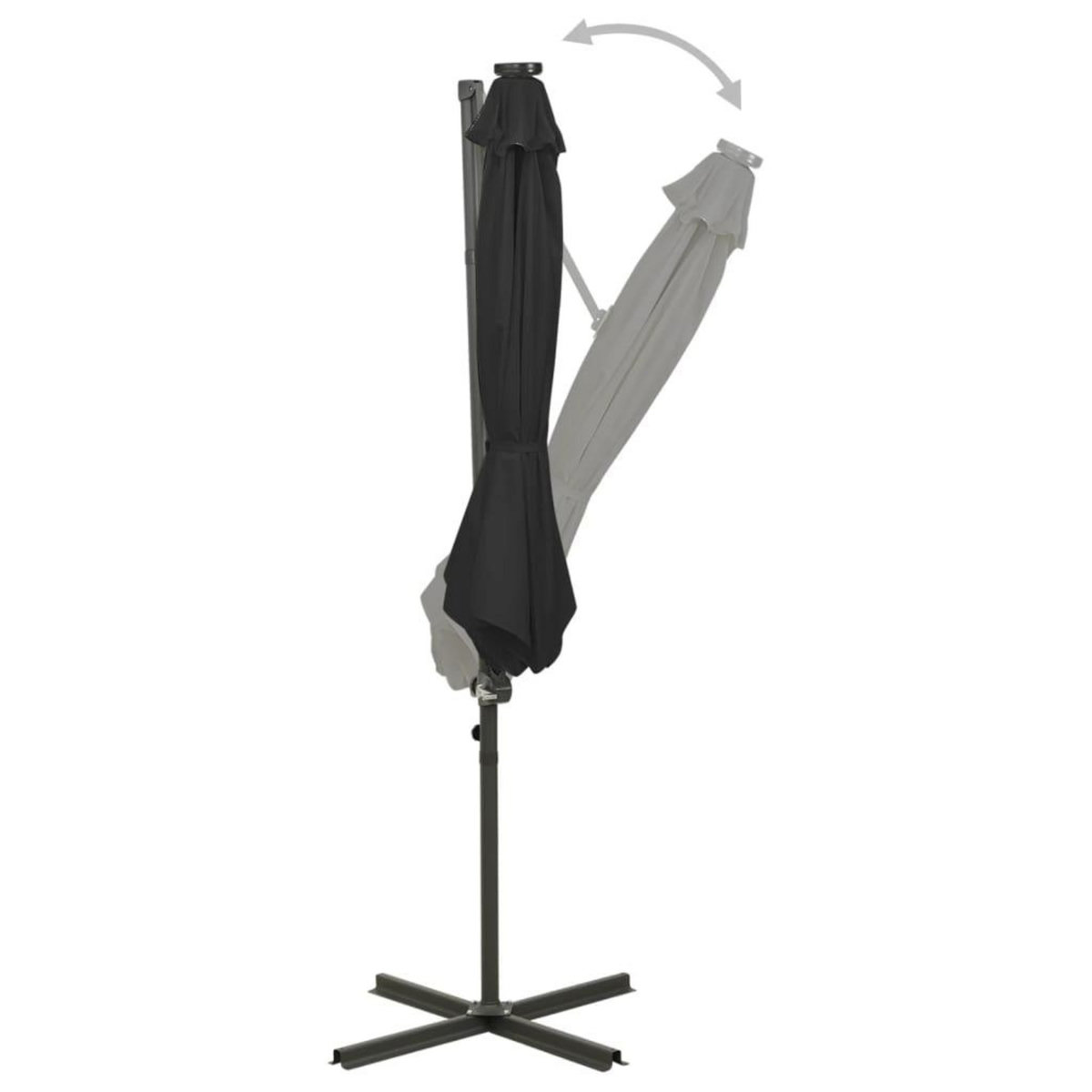 VIDAXL Parasol de jardin en porte-a-faux et mat et lumieres LED noir