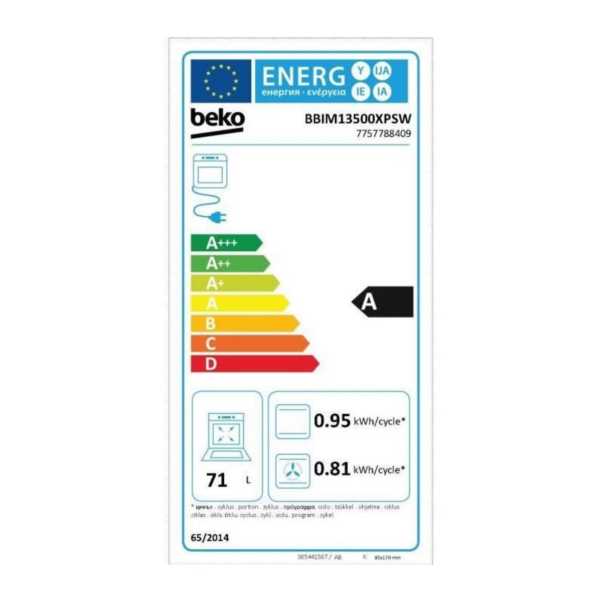 Beko Four encastrable multifonction - Pyrolyse - BEKO - BBIM13500XPSW - Inox / Noir - Porte froide - 59,4 x 56,7 x 59,5 cm