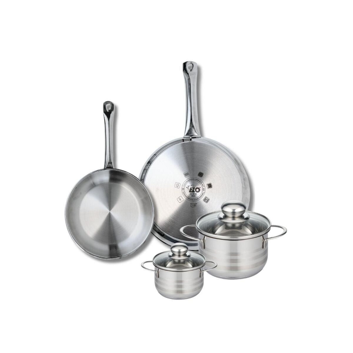 ELO Ensemble de 2 Poêles de cuisson 24 et 28 cm et 2 faitouts 12 et 16 cm Elo Profi Brillant