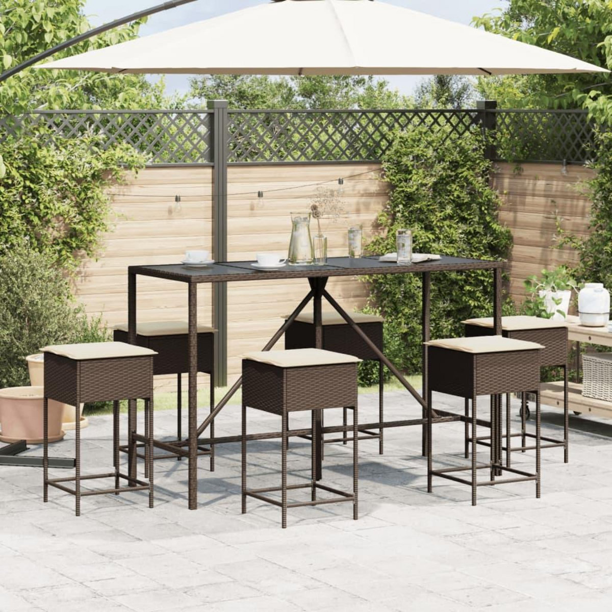 VIDAXL Ensemble de bar de jardin avec coussins 7 pcs marron poly rotin