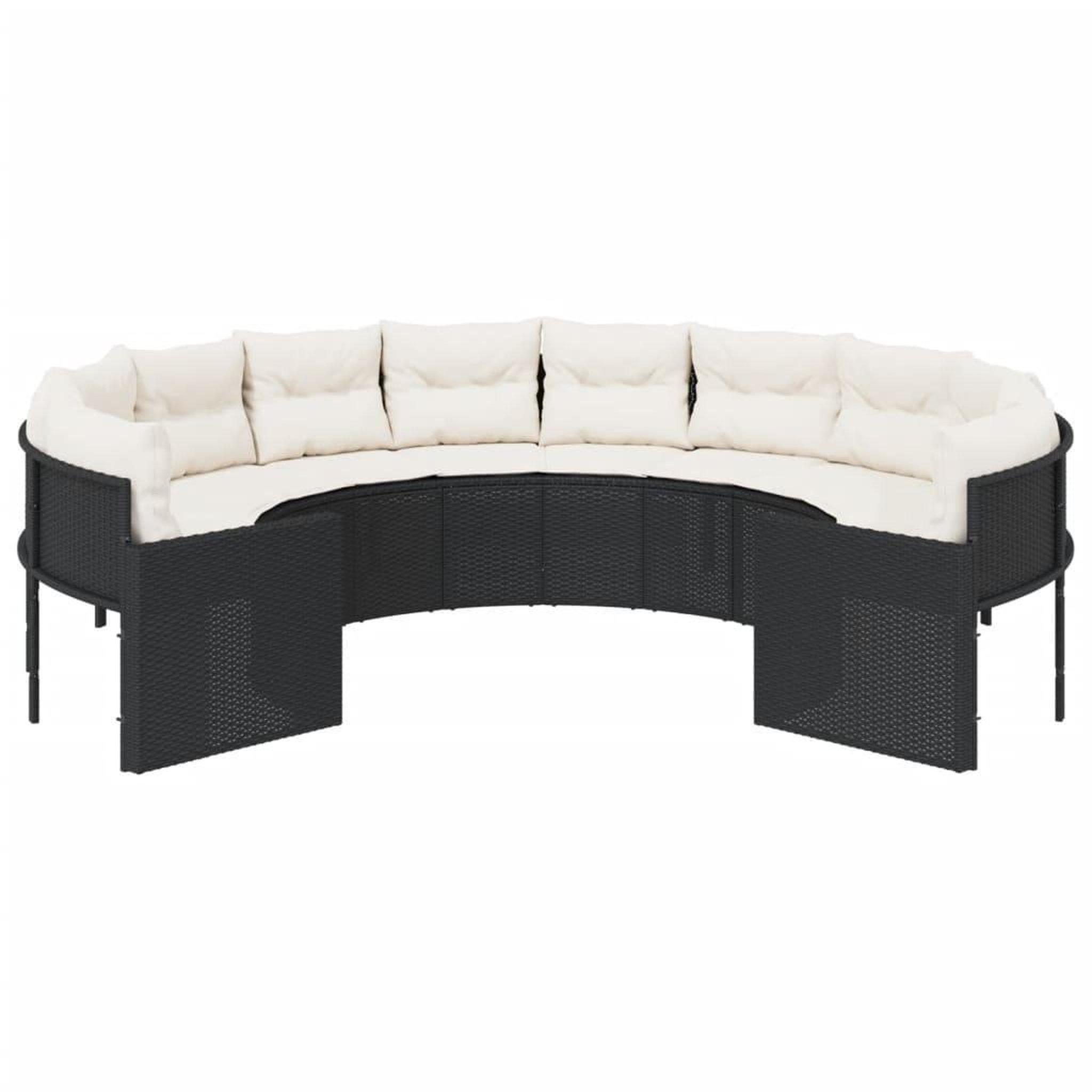 Voir la diapositive 3 : VIDAXL Canape de jardin avec coussins rond noir resine tressee