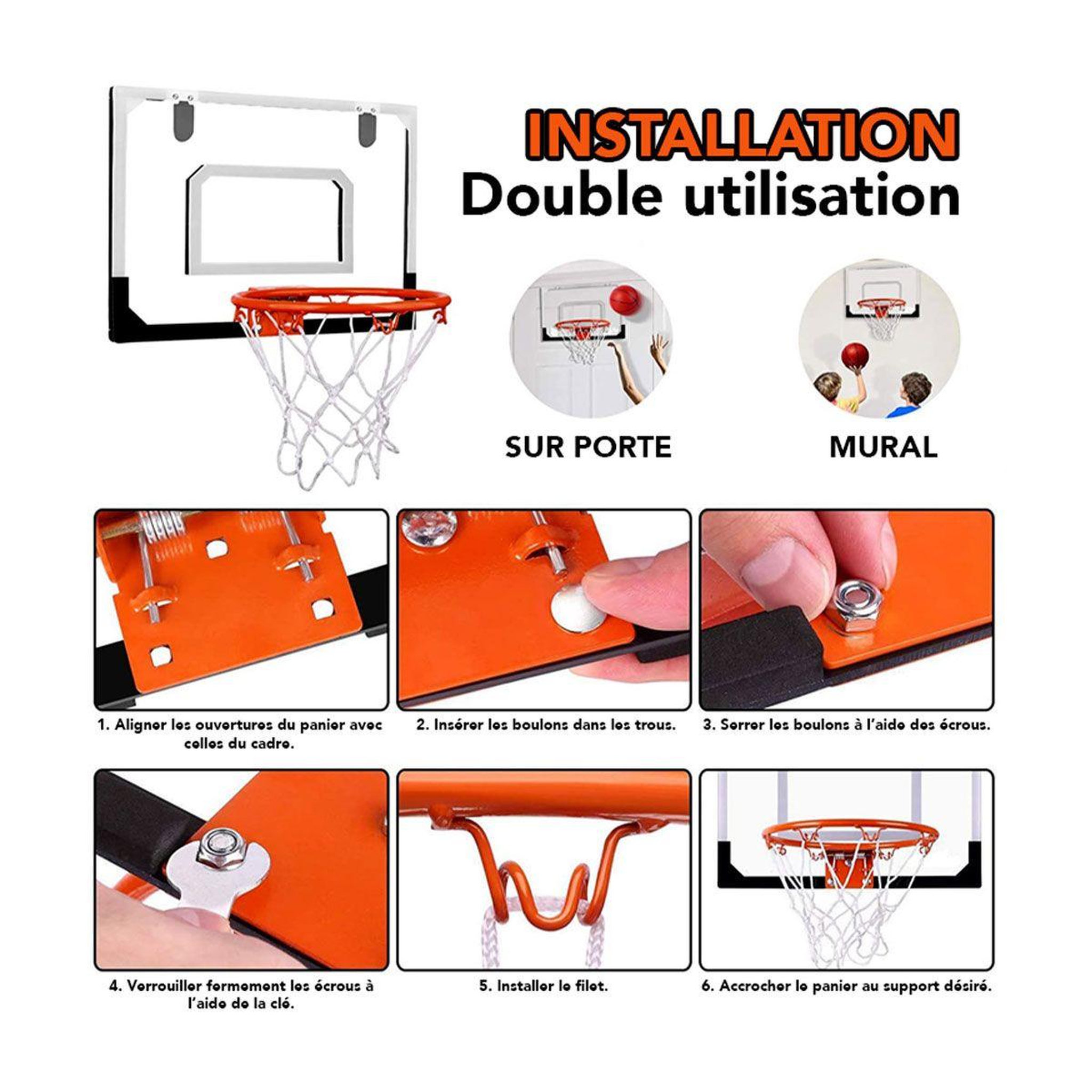 Voir la diapositive 3 : DE FAUGERES Mini panier de basket  intérieur  40cm blanc