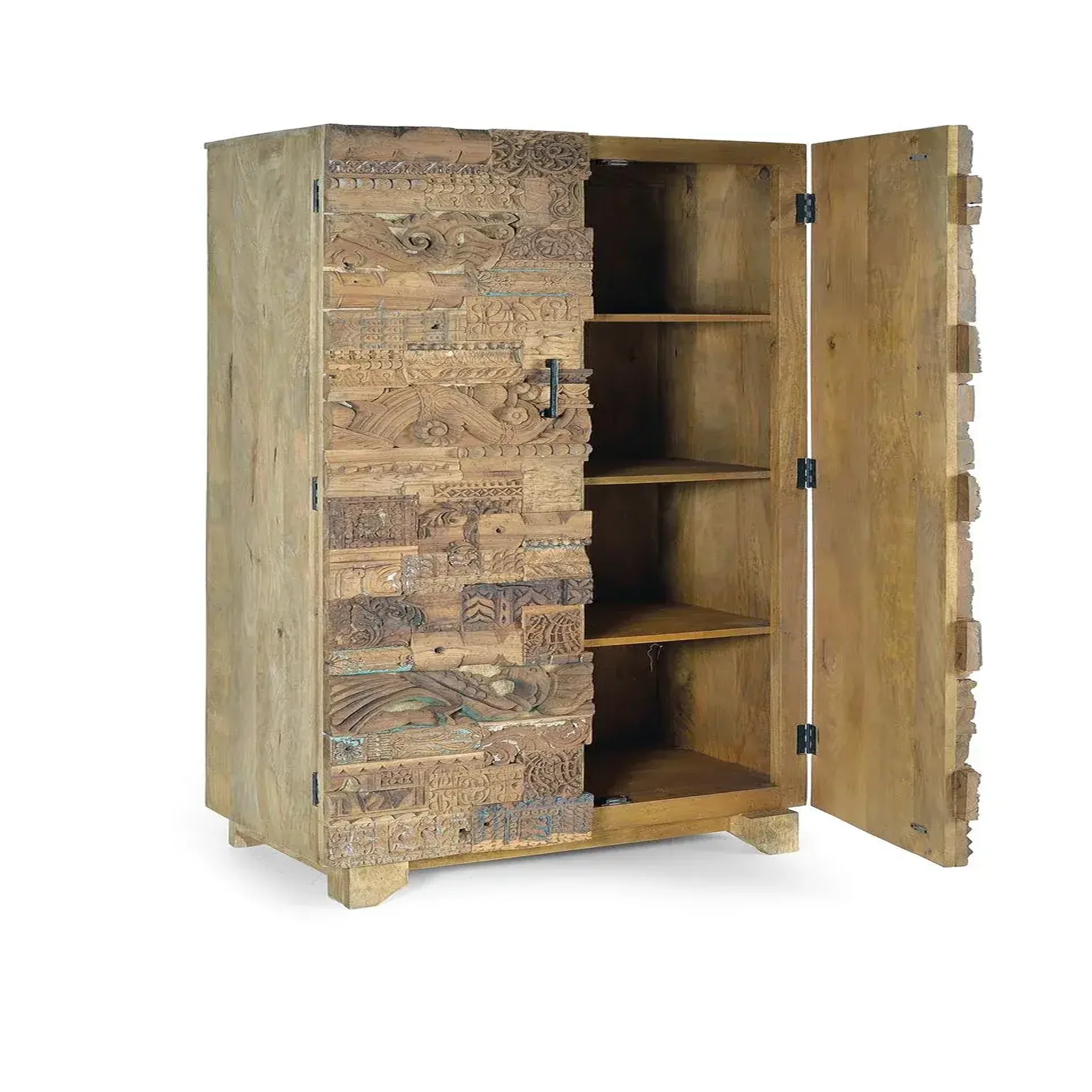 Voir la diapositive 2 : GINER Y COLOMER SL Armoire en bois de manguier et bois récupéré 90cm style boho ethnique sculpté