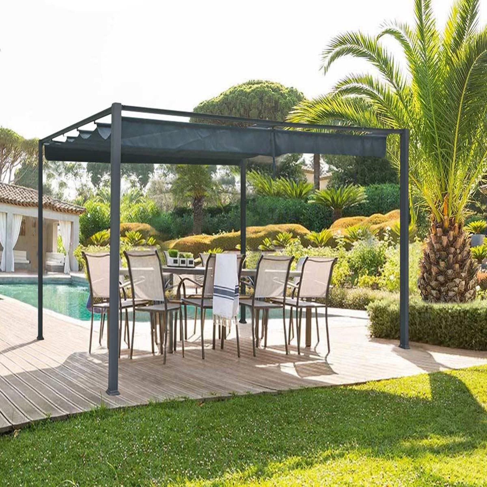 Voir la diapositive 2 : HESPERIDE Tonnelle de jardin en aluminium ardoise palmeira 4 x 3 m - hespéride