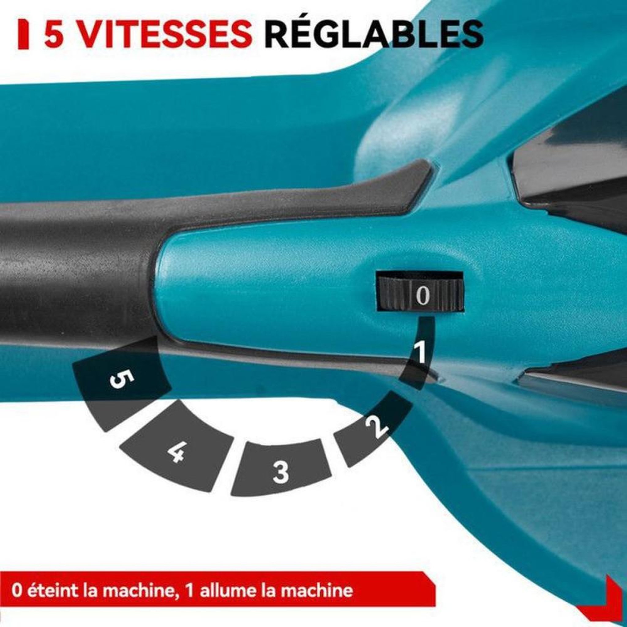 Voir la diapositive 3 : Souffleur de feuilles électrique sans fil 500 W 28 000 tr/min 5 vitesses 2x 3Ah turquoise et noir