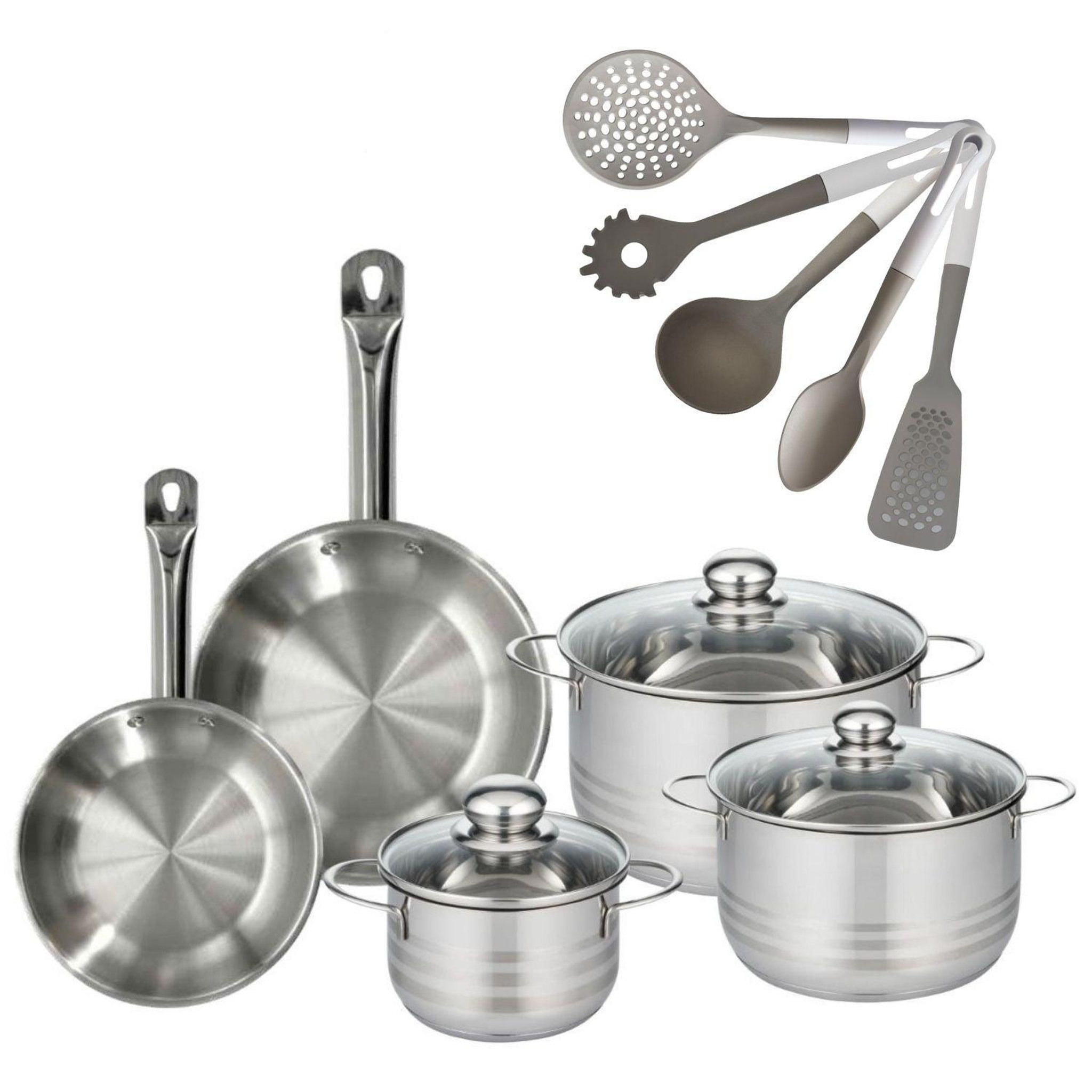 Fackelmann Batterie de cuisine avec 3 faitouts 16/20/24 cm et 2 poêles 20/24 cm et 5 ustensiles de cuisine fackelmann etherna brillant vario
