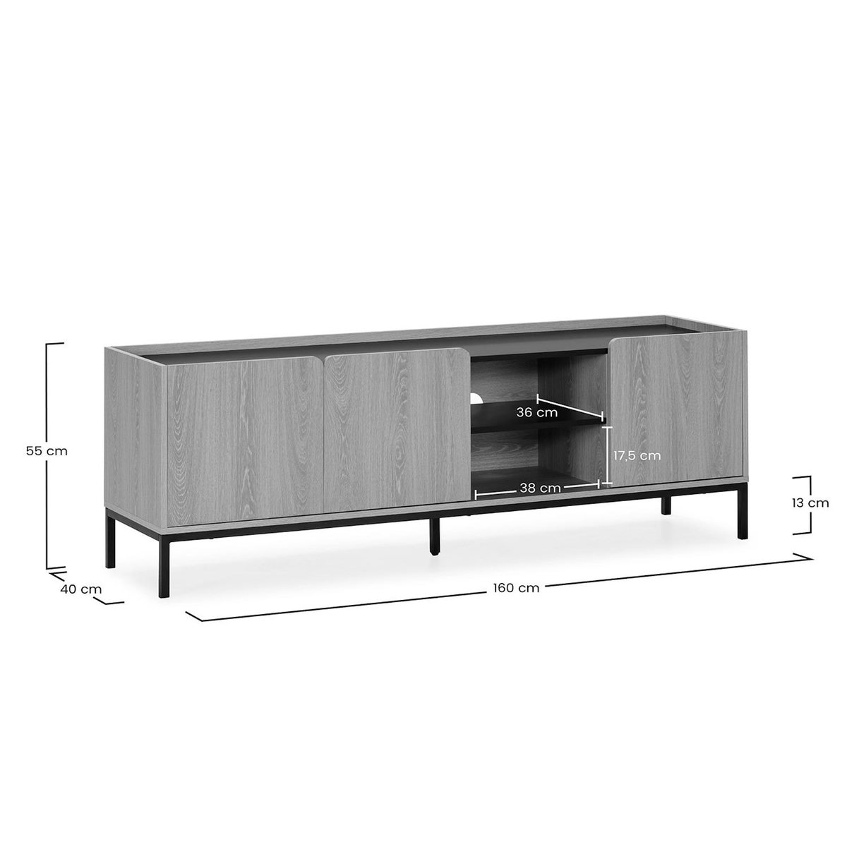 VS VENTA-STOCK Meuble Tv Curva 3 portes couleur Chêne