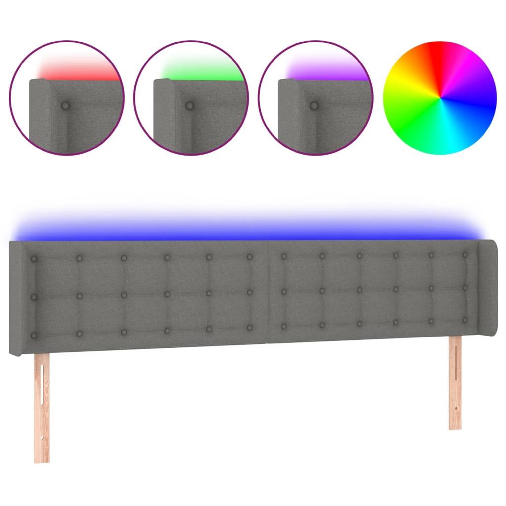 Voir la diapositive 2 : VIDAXL Tete de lit a LED Gris fonce 163x16x78/88 cm Tissu