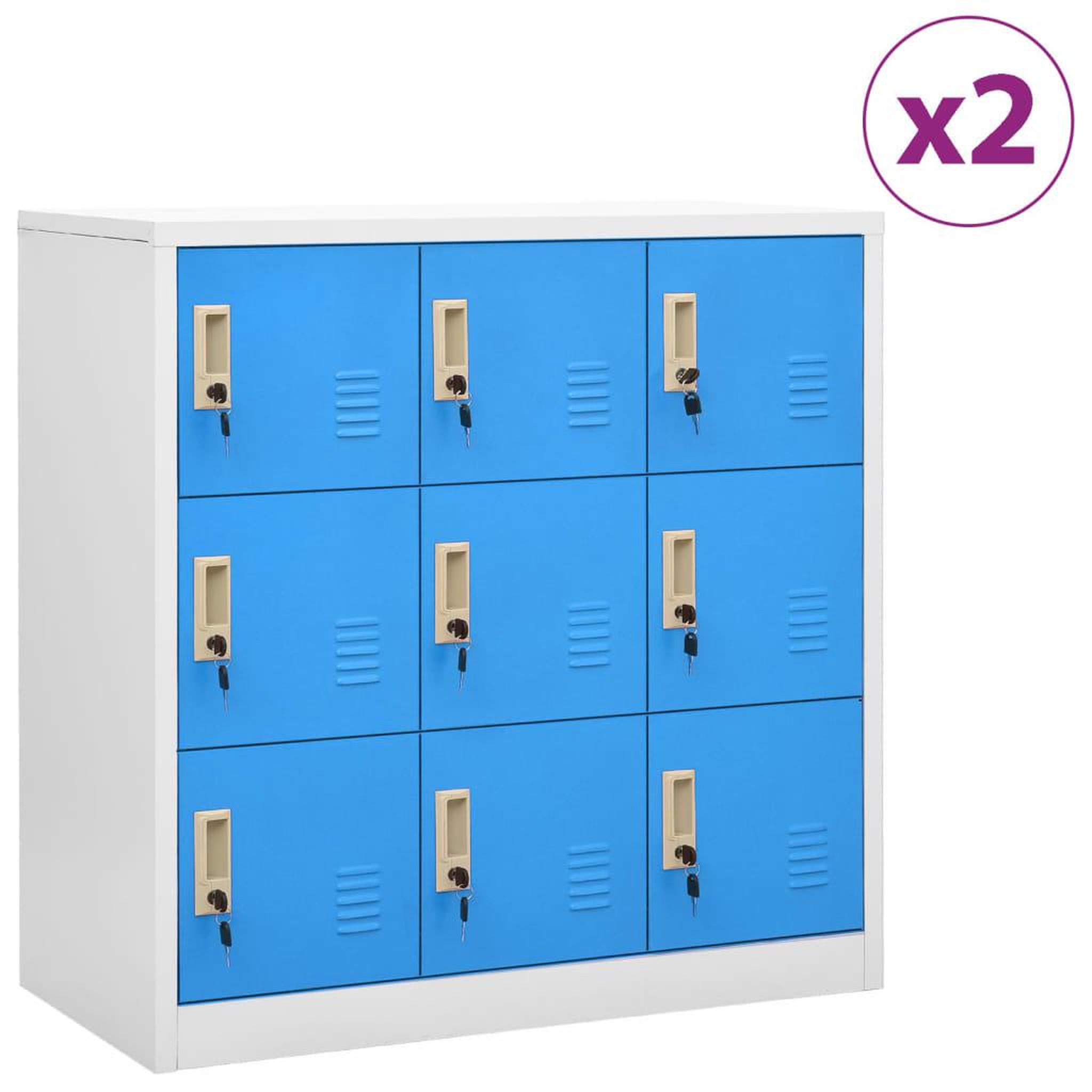VIDAXL Armoires a casiers 2 pcs Gris clair et bleu 90x45x92,5 cm Acier