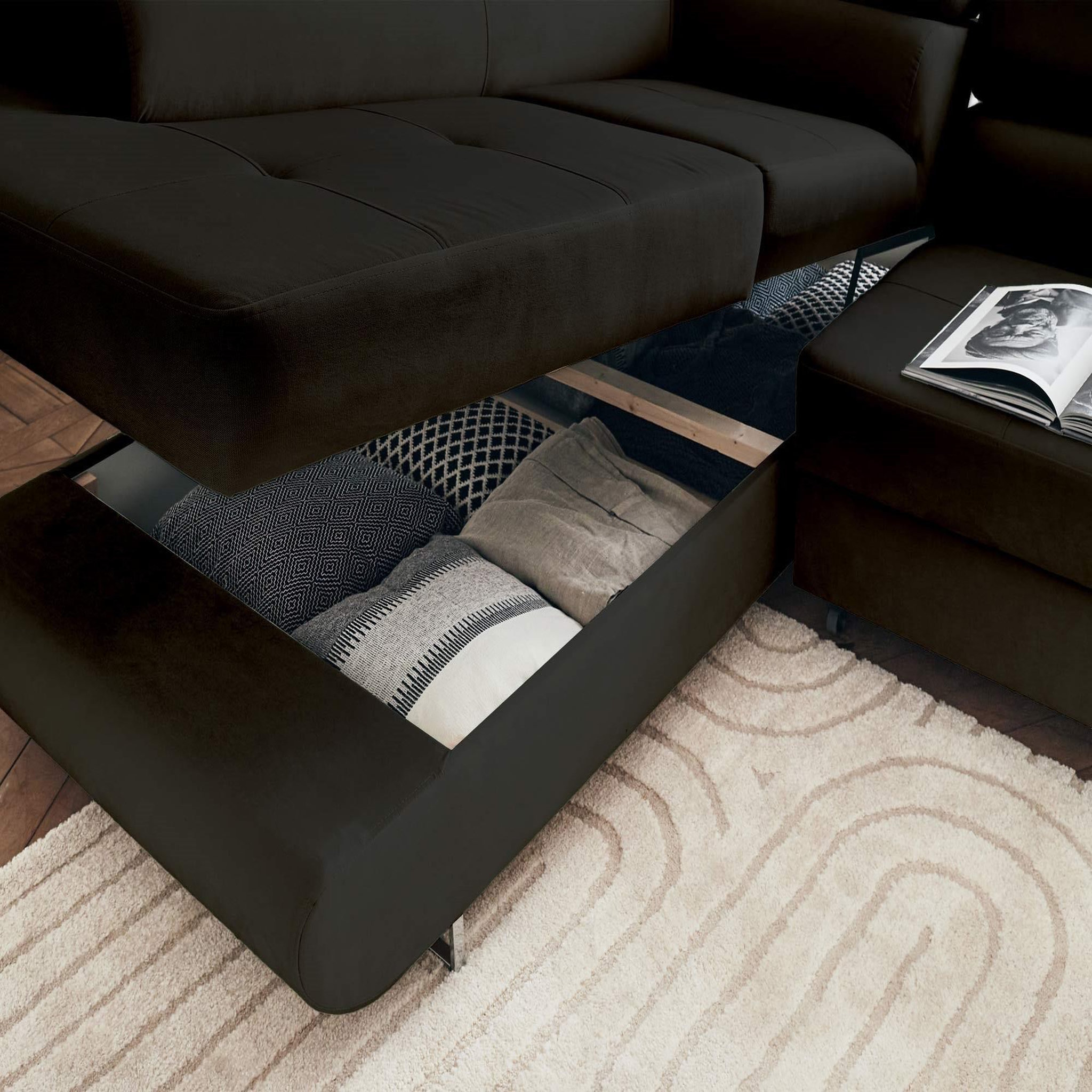 Voir la diapositive 3 : BEST MOBILIER Pablo - canapé d'angle gauche - 5 places - convertible avec coffre et têtières réglables - en velours