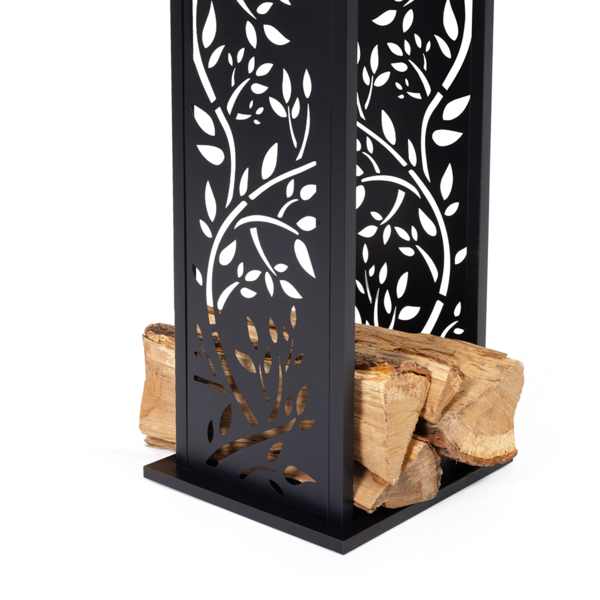 ID MARKET Range bûches vertical acier noir motif arbre H.112 CM pour cheminée