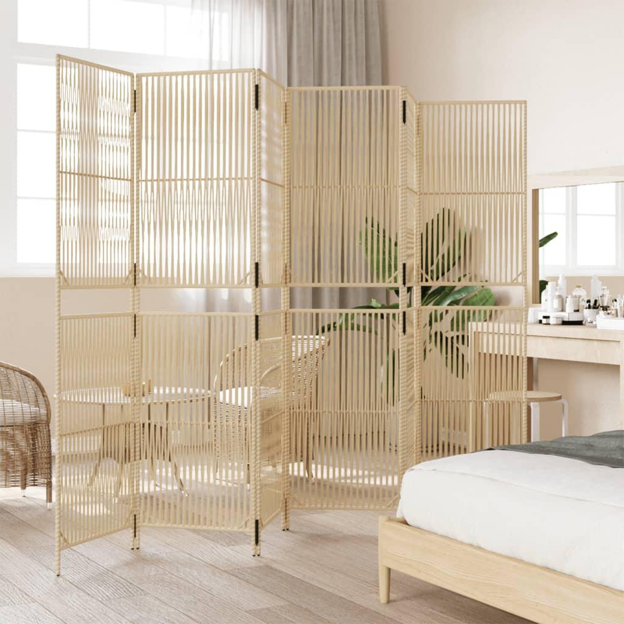 Voir la diapositive 3 : VIDAXL Cloison de separation 6 panneaux beige resine tressee