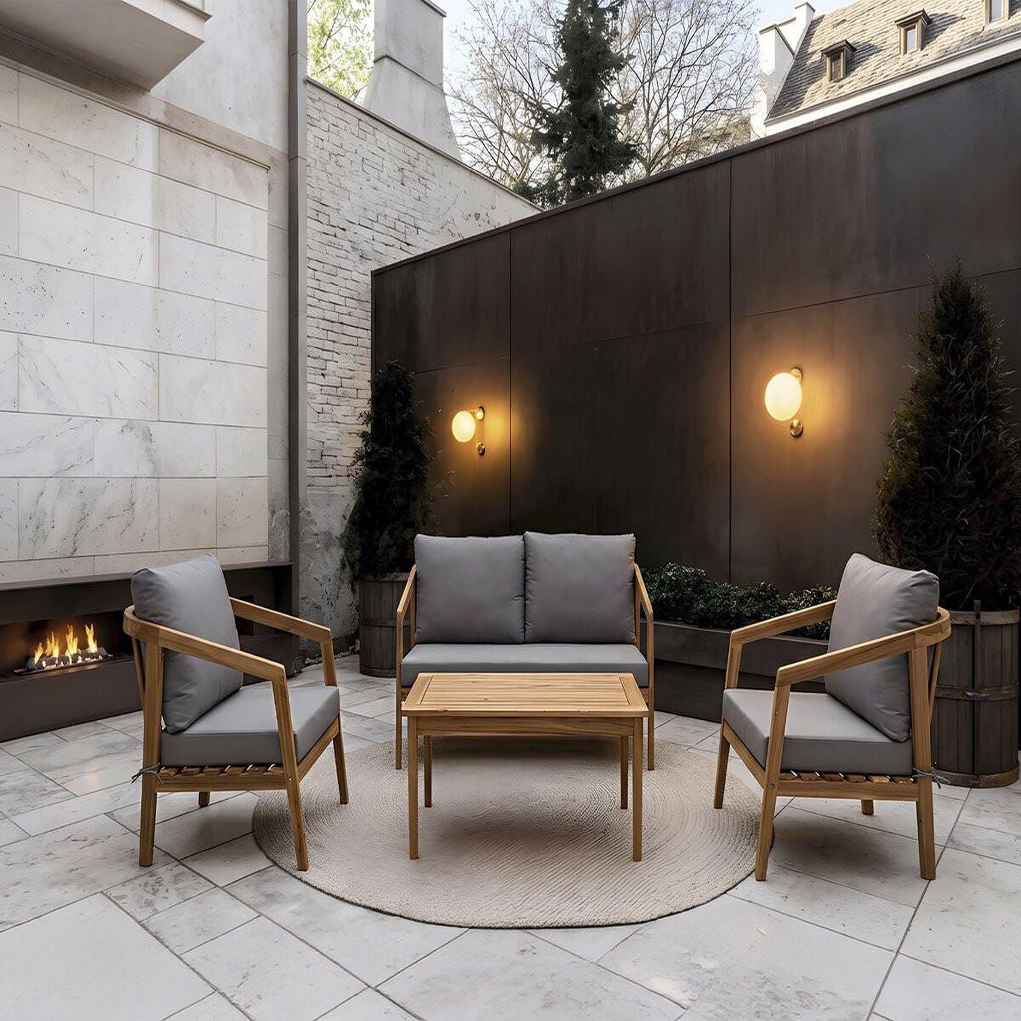Voir la diapositive 2 : Habitat et Jardin Salon de jardin en bois avec coussins  presley  - 4 places - gris