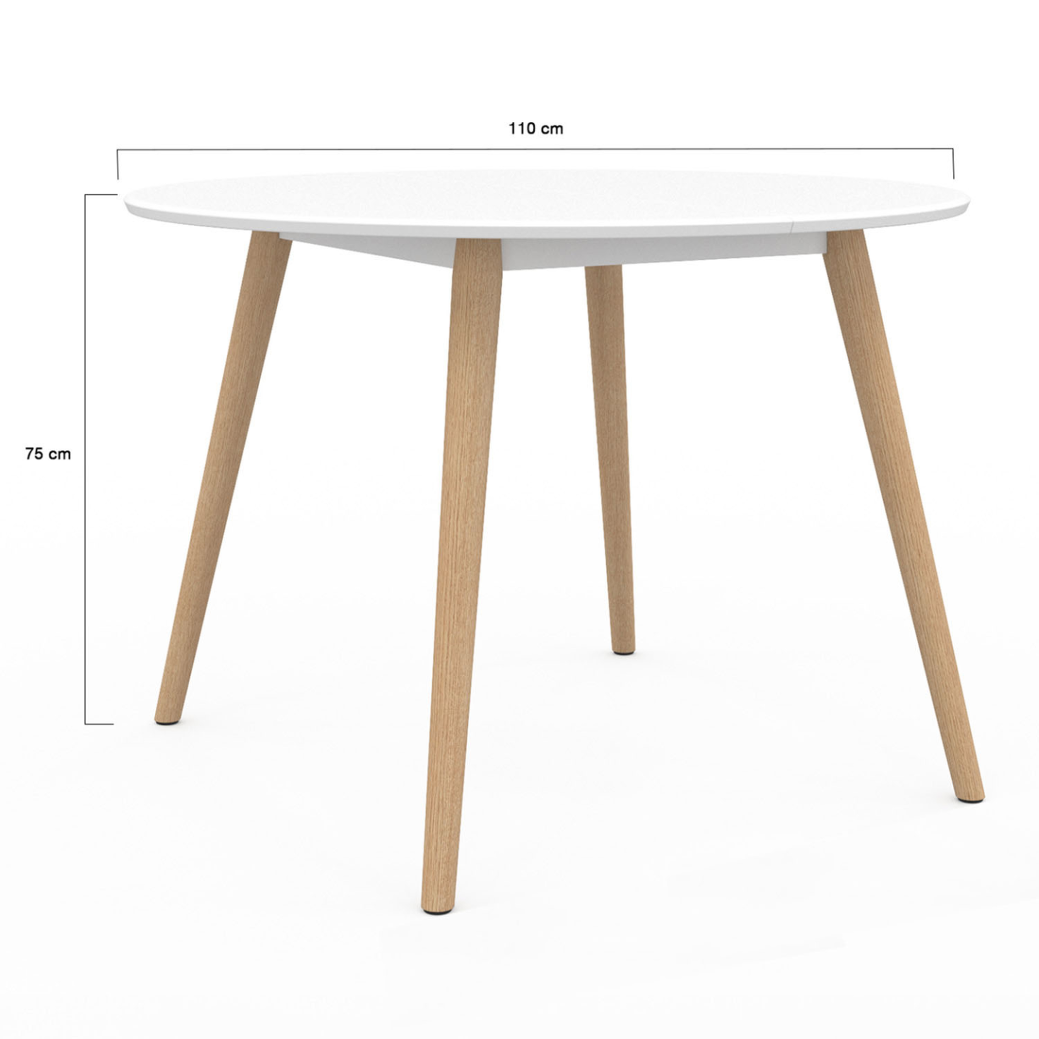 Voir la diapositive 4 : ID MARKET Table à manger fixe ronde angela 4-6 personnes blanc pieds bois 110 cm