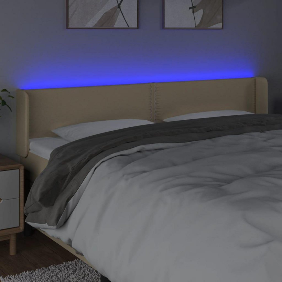 VIDAXL Tete de lit a LED Creme 203x16x78/88 cm Tissu