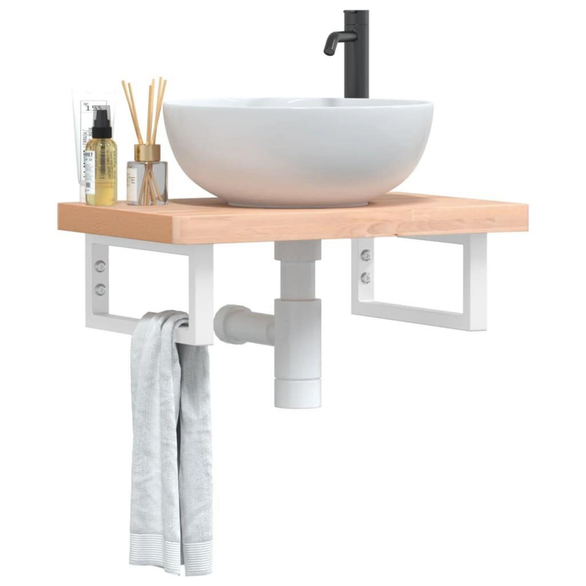 VIDAXL Etagere de vasque murale acier et bois massif de hetre