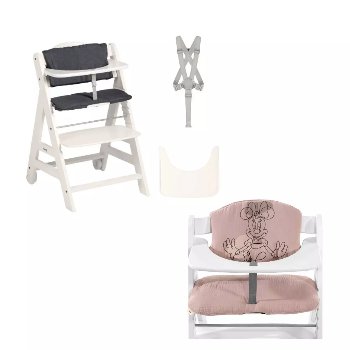 HAUCK Chaise haute Beta+B Blanc + Coussin chaise haute en bois Highchair Pad Select Minnie Mouse Rose