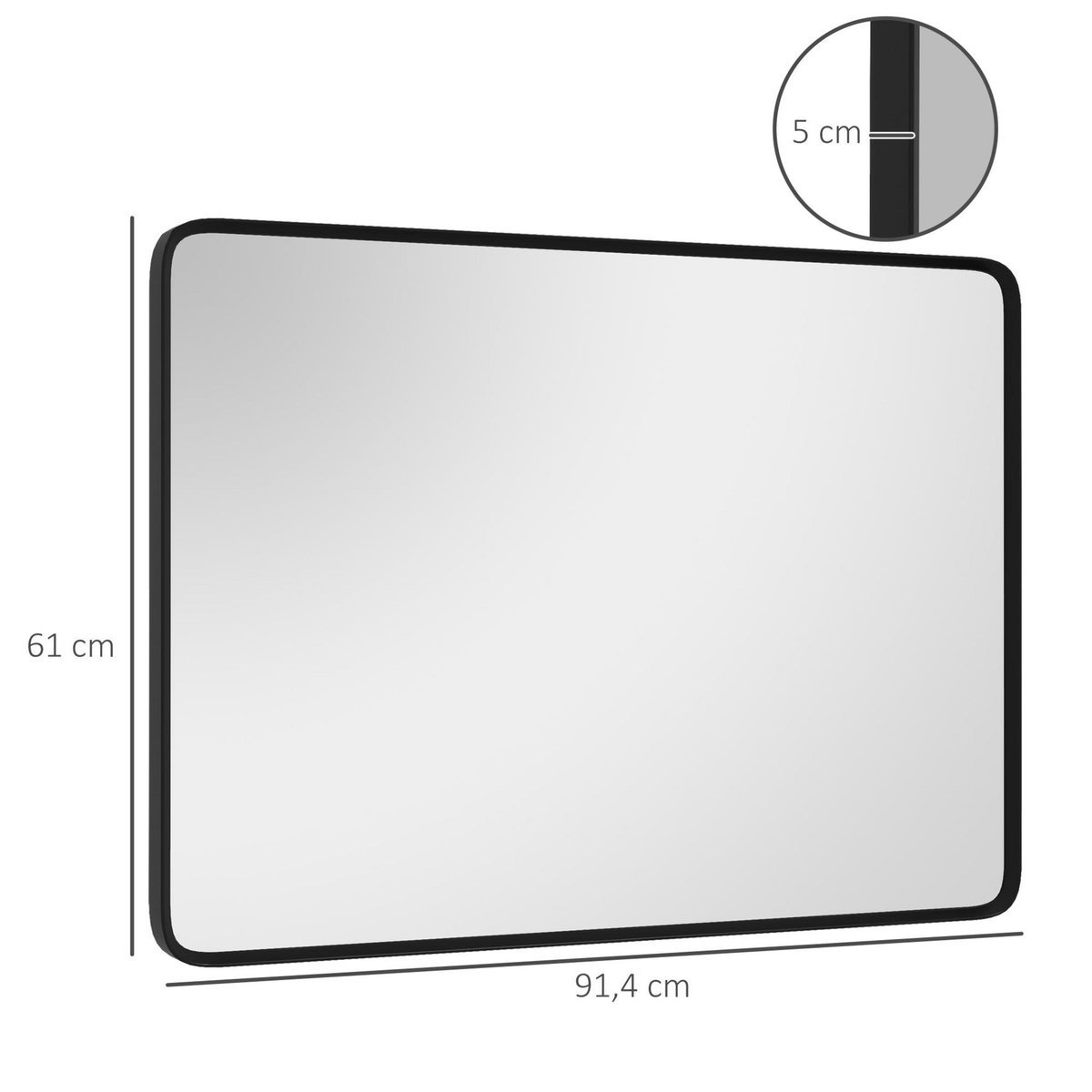 HOMCOM Miroir rectangulaire mural 91,4 x 61 cm cadre en aluminium style minimaliste décoration noir