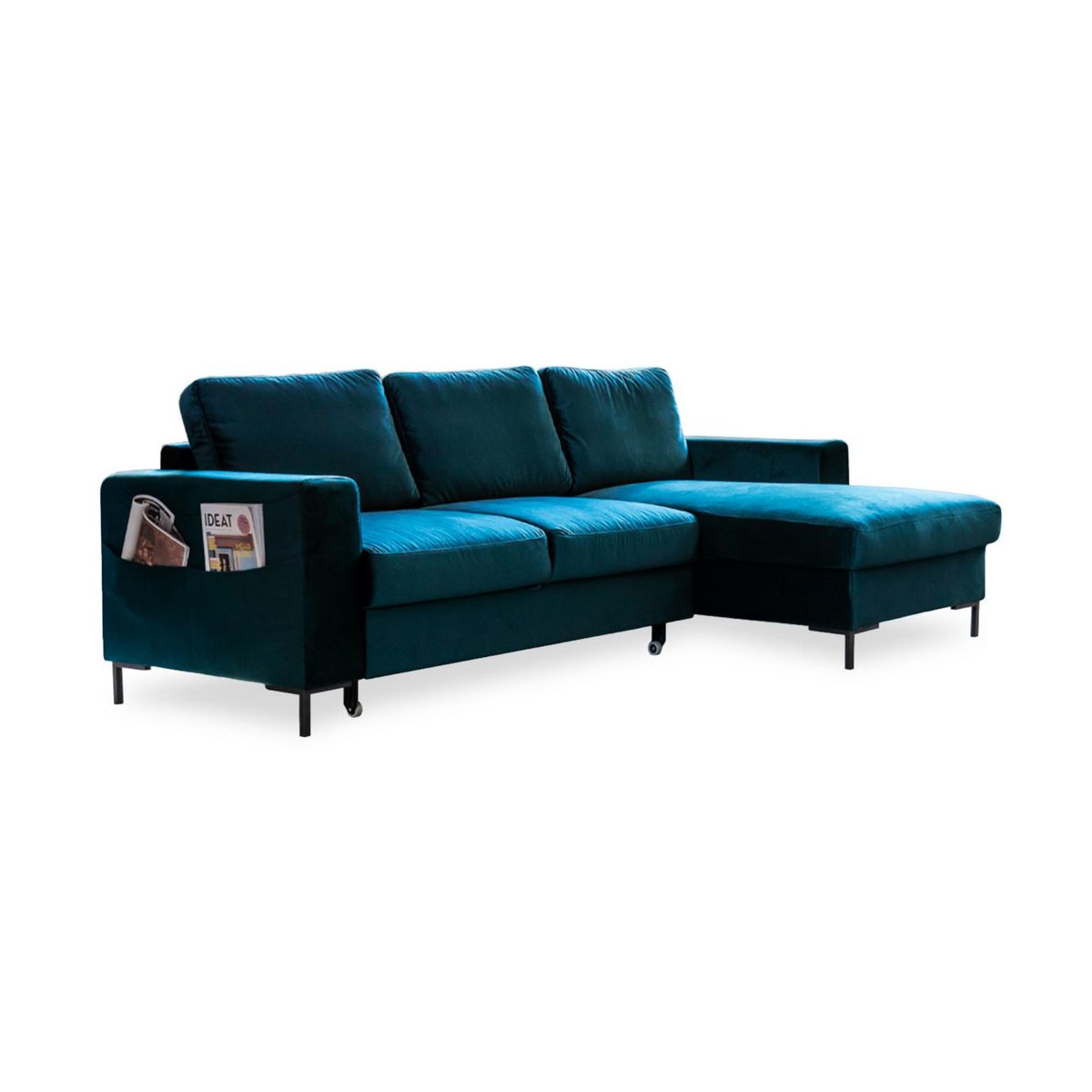BEST MOBILIER Lilly - canapé d'angle droit - 4 places - convertible avec coffre - en velours