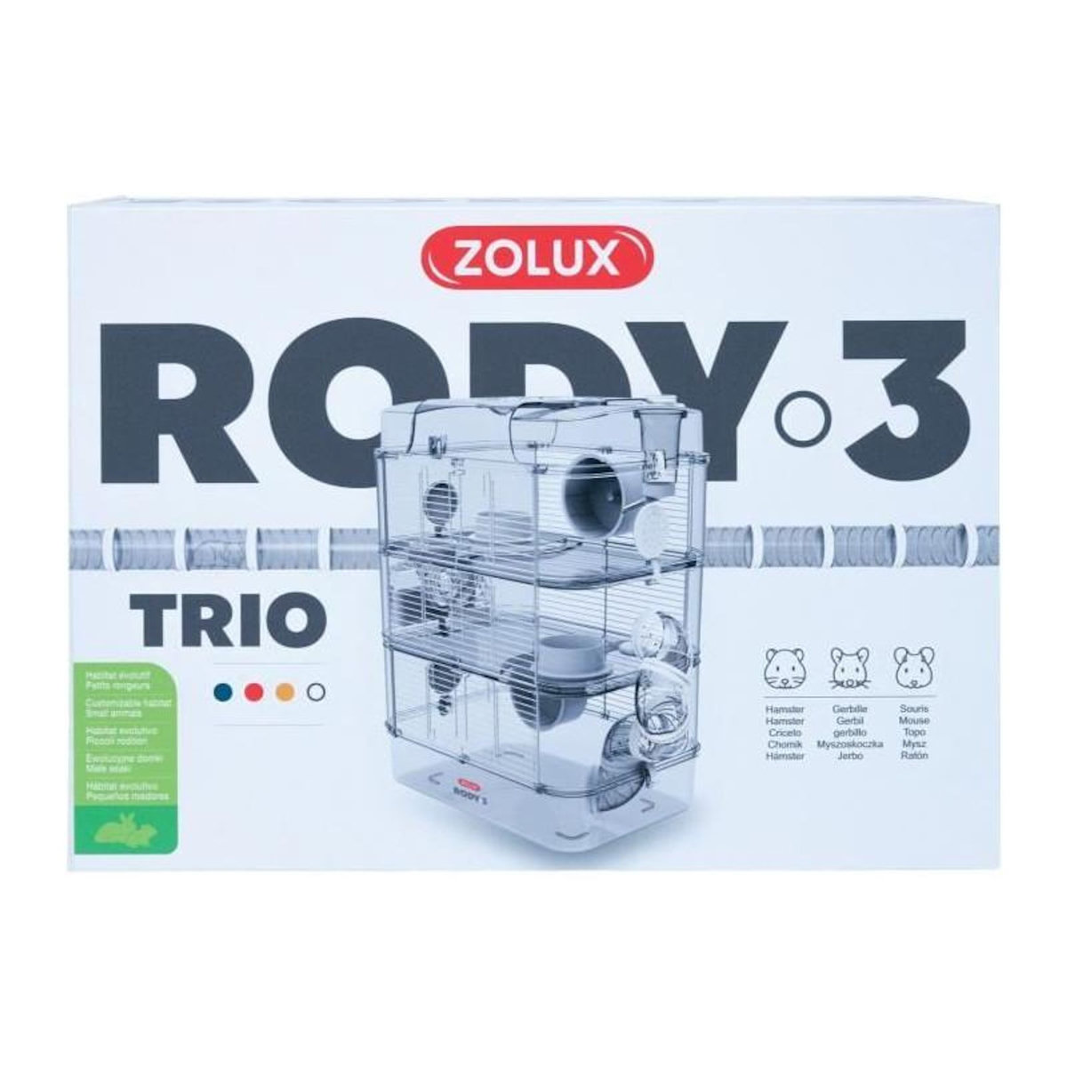 Zolux Cage sur 3 étages - ZOLUX - Rody3 trio - Pour hamsters, souris et gerbilles - L 41 x p 27 x h 53 cm - Blanc
