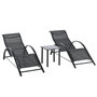 Voir la diapositive 4 : OUTSUNNY Lot de 2 bains de soleil design contemporain table basse plateau verre trempé métal époxy textilène noir